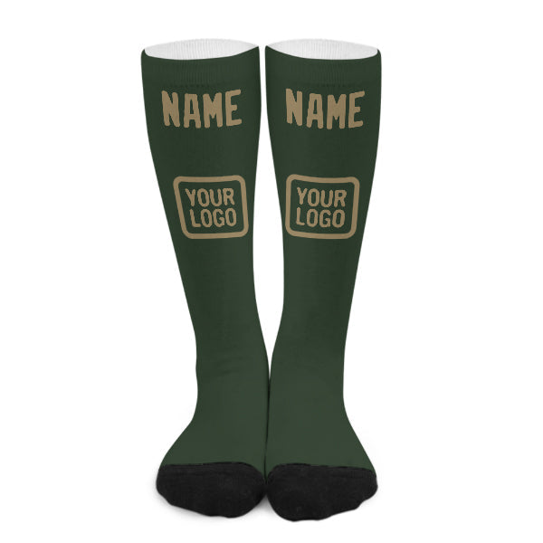 Custom Dark Green Light Khaki Knee-High Sock