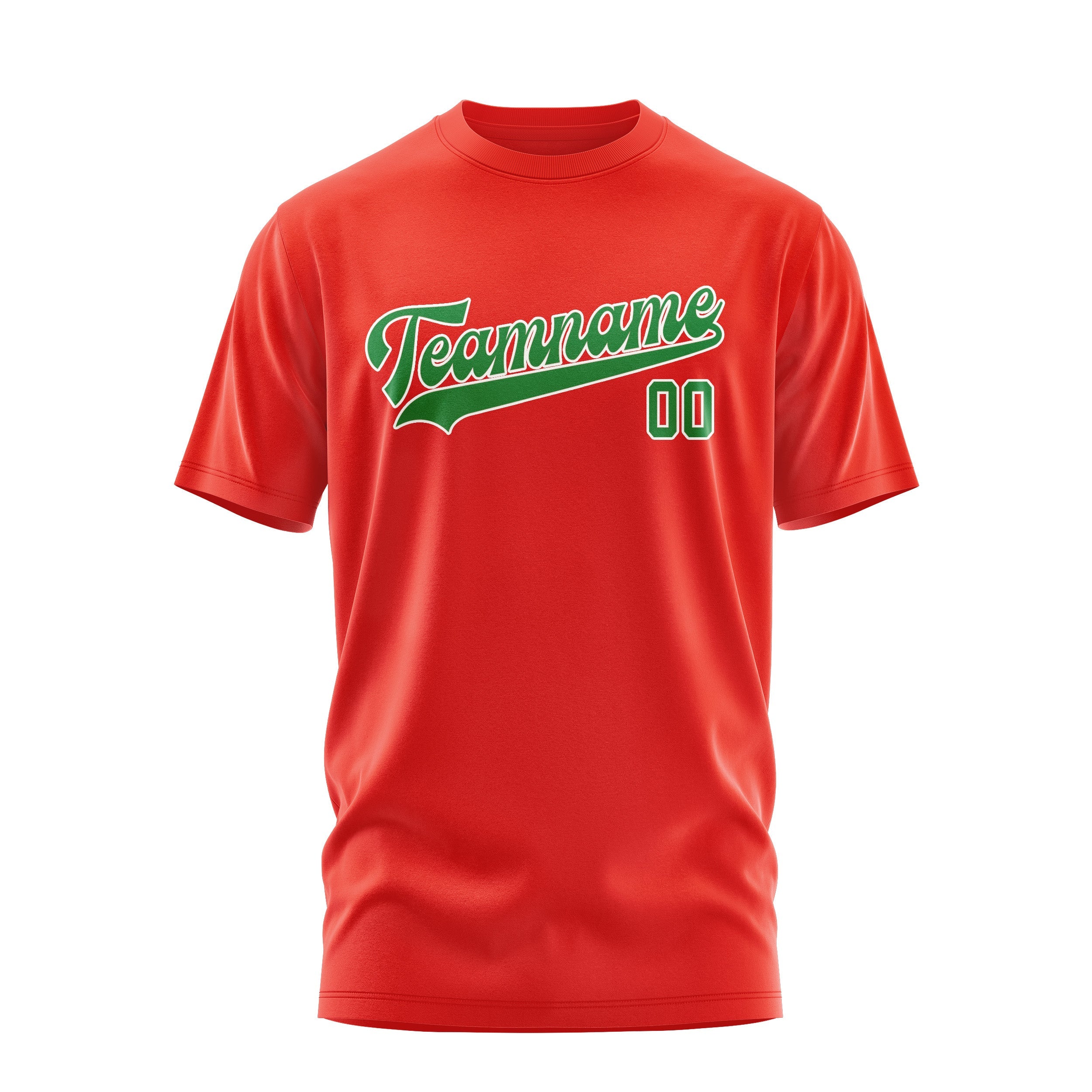 カスタムオレンジレッドエメラルドグリーンTシャツ
