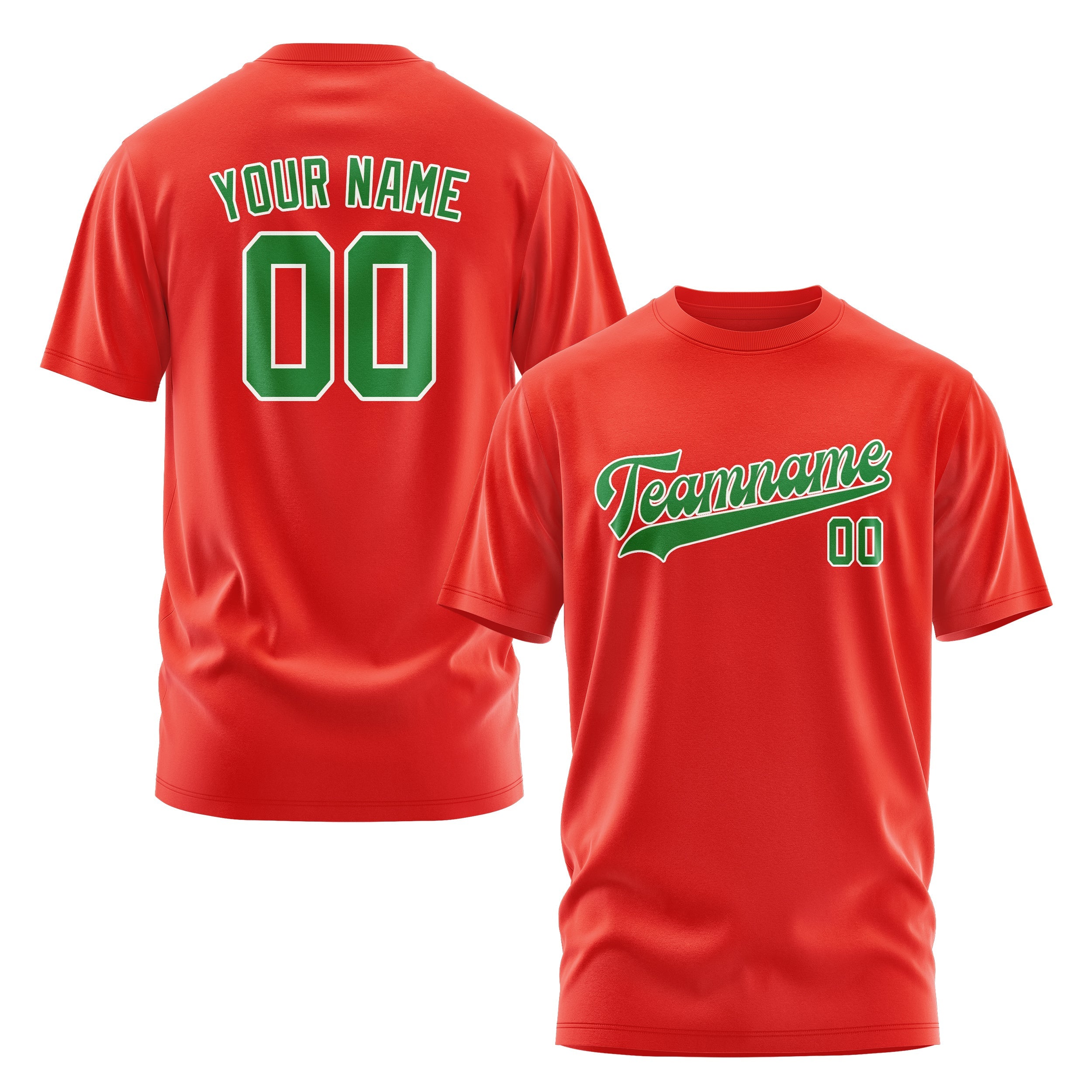 カスタムオレンジレッドエメラルドグリーンTシャツ