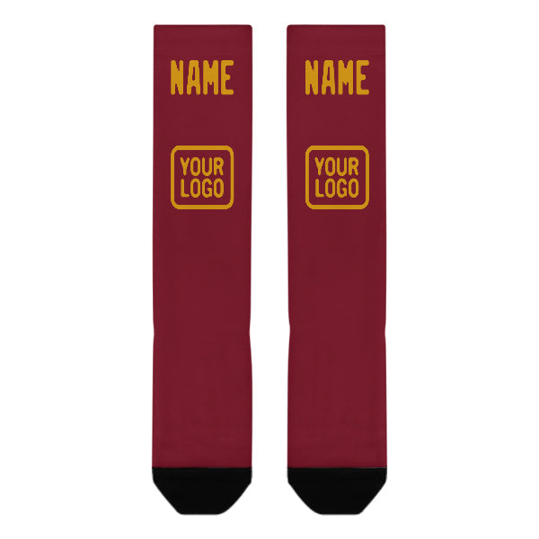 Custom Crimson Red Yellow Knee-High Sock