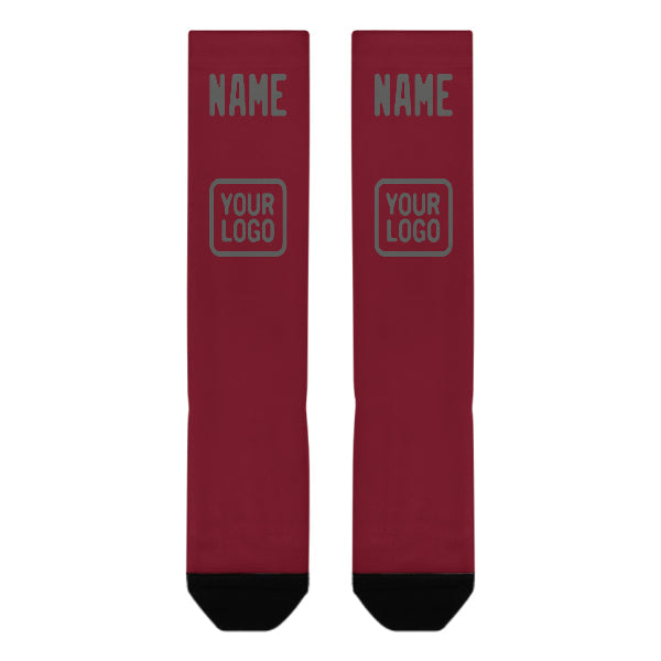 Custom Crimson Red Dark Grey Knee-High Sock