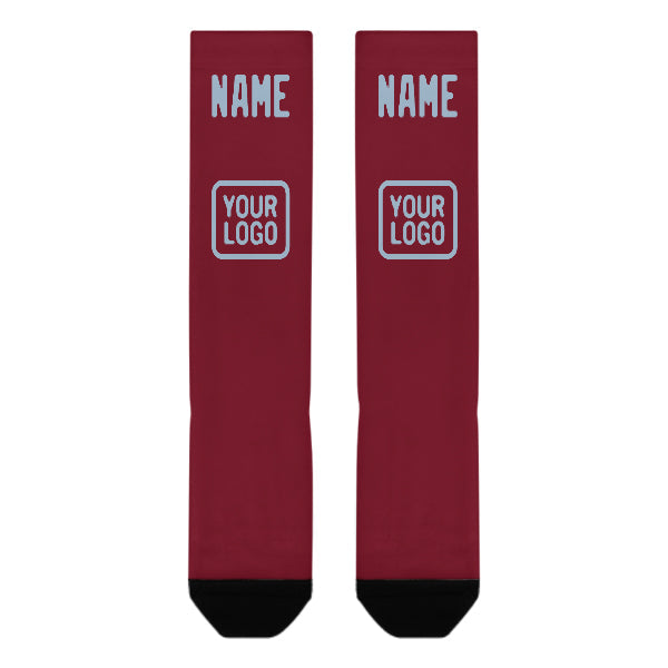 Custom Crimson Red Light Blue Knee-High Sock