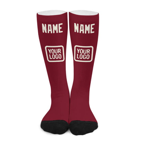 Custom Crimson Red Cream Knee-High Sock