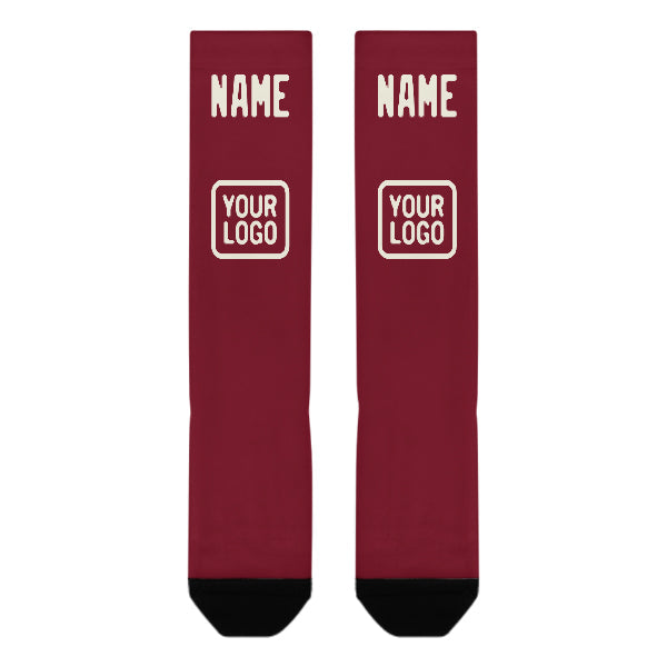Custom Crimson Red Cream Knee-High Sock