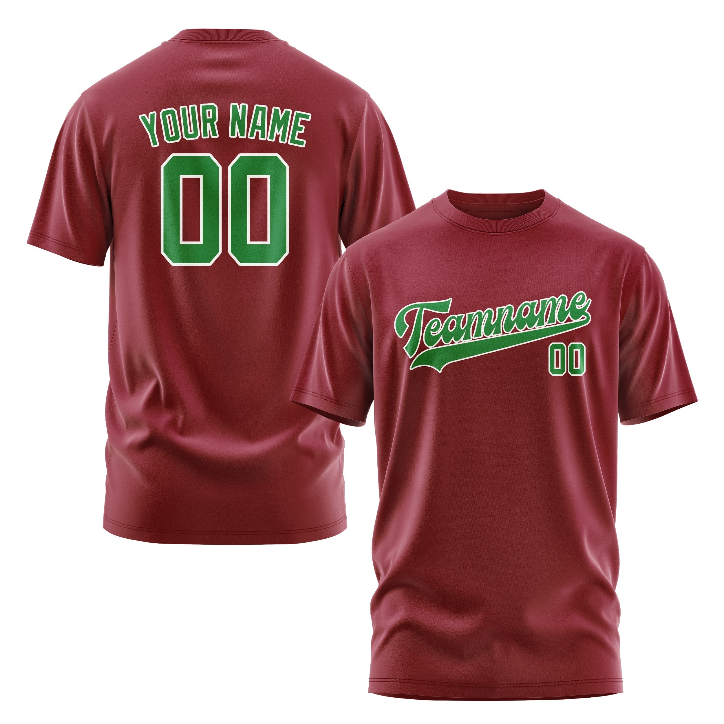 カスタムクリムゾンレッドエメラルドグリーンTシャツ