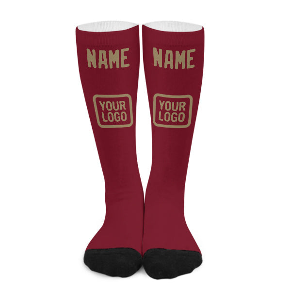 Custom Crimson Red Light Khaki Knee-High Sock