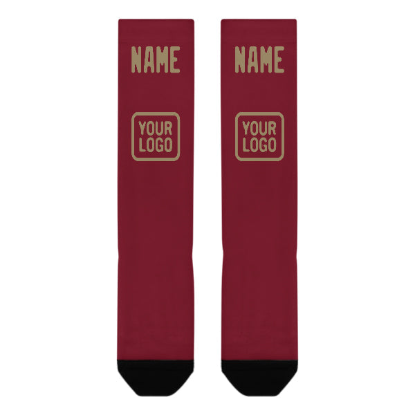 Custom Crimson Red Light Khaki Knee-High Sock
