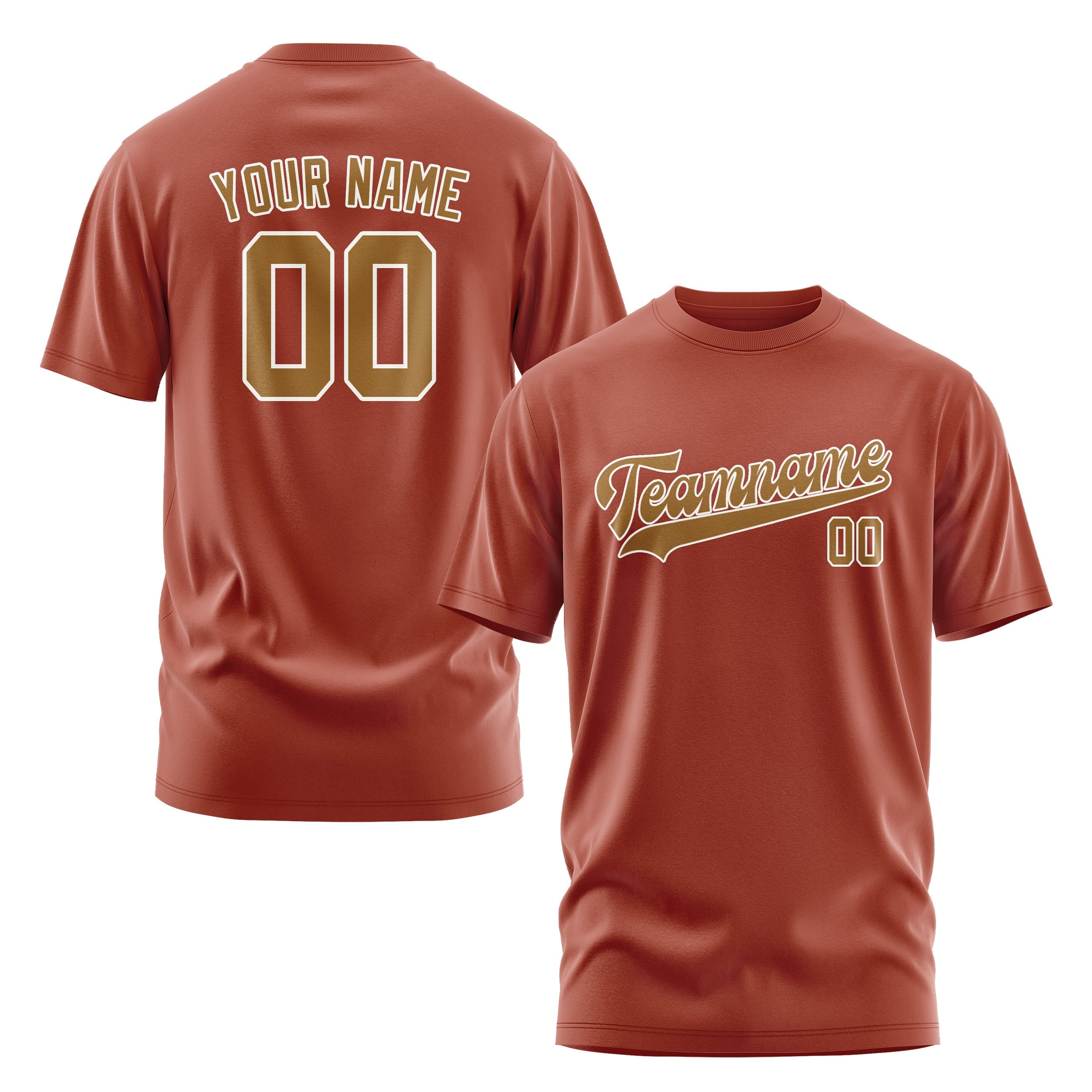 カスタムコーラルレッドカーキTシャツ