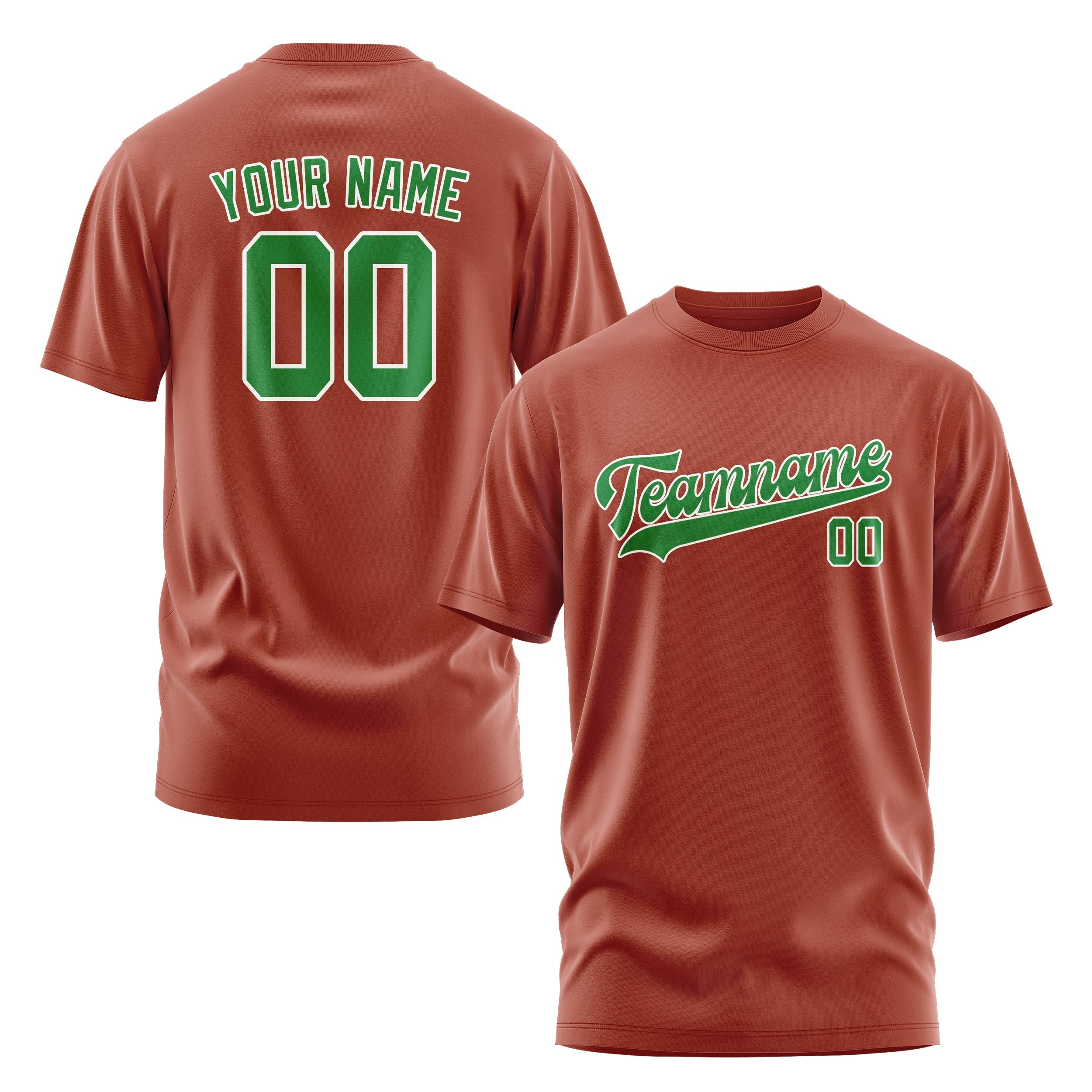 カスタムコーラルレッドエメラルドグリーンTシャツ