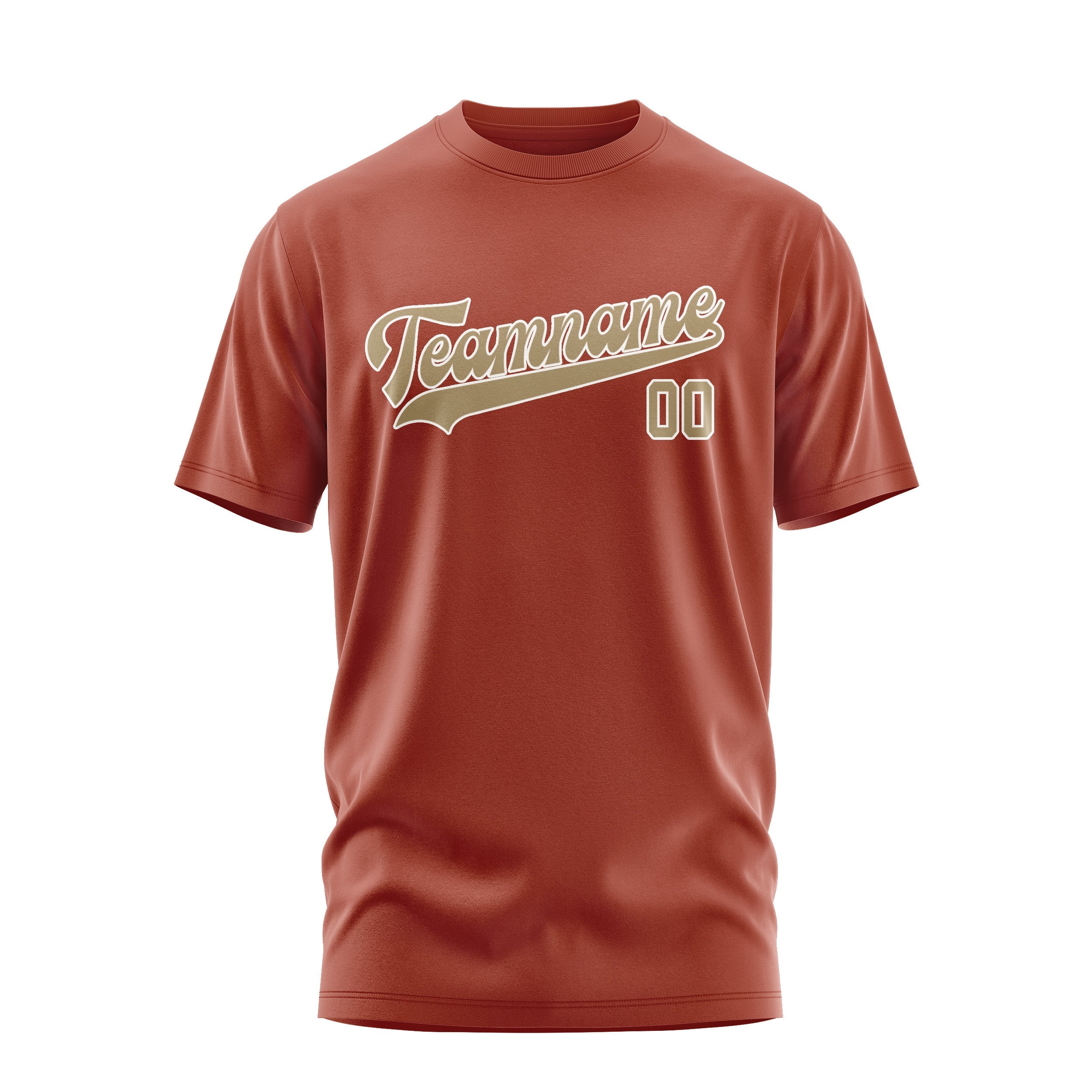 カスタムコーラルレッドライトカーキTシャツ