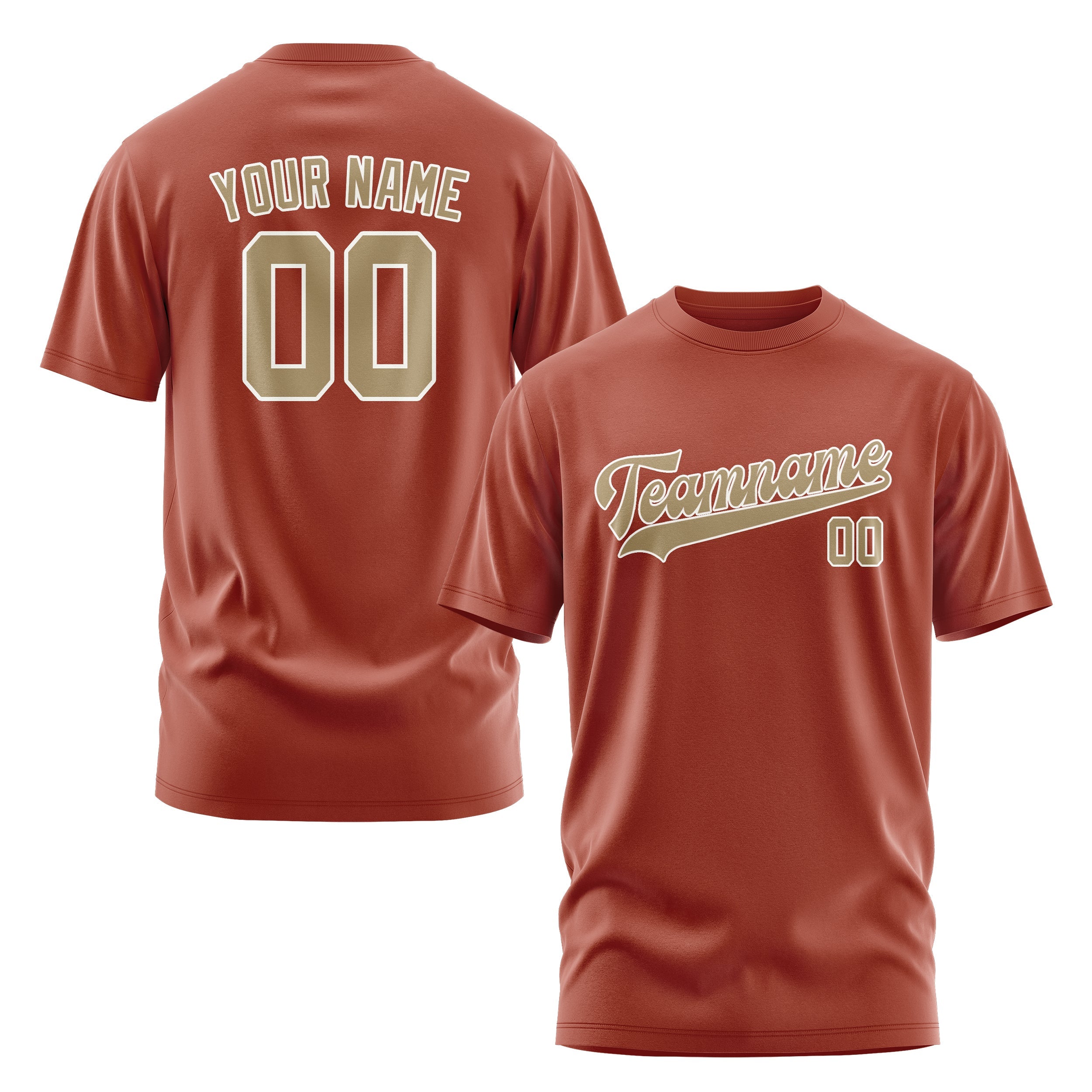 カスタムコーラルレッドライトカーキTシャツ