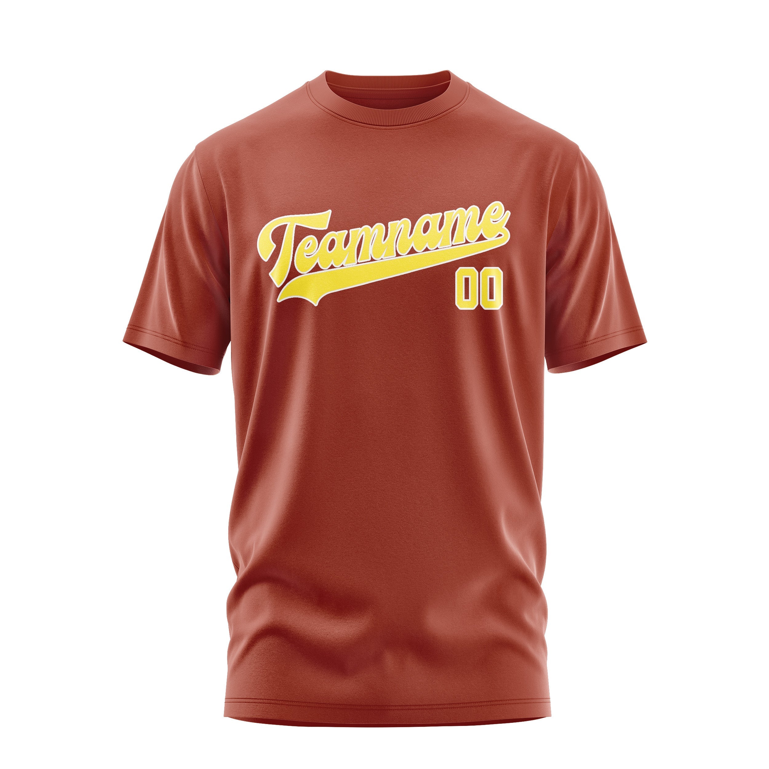 カスタムコーラルレッドライトイエローTシャツ