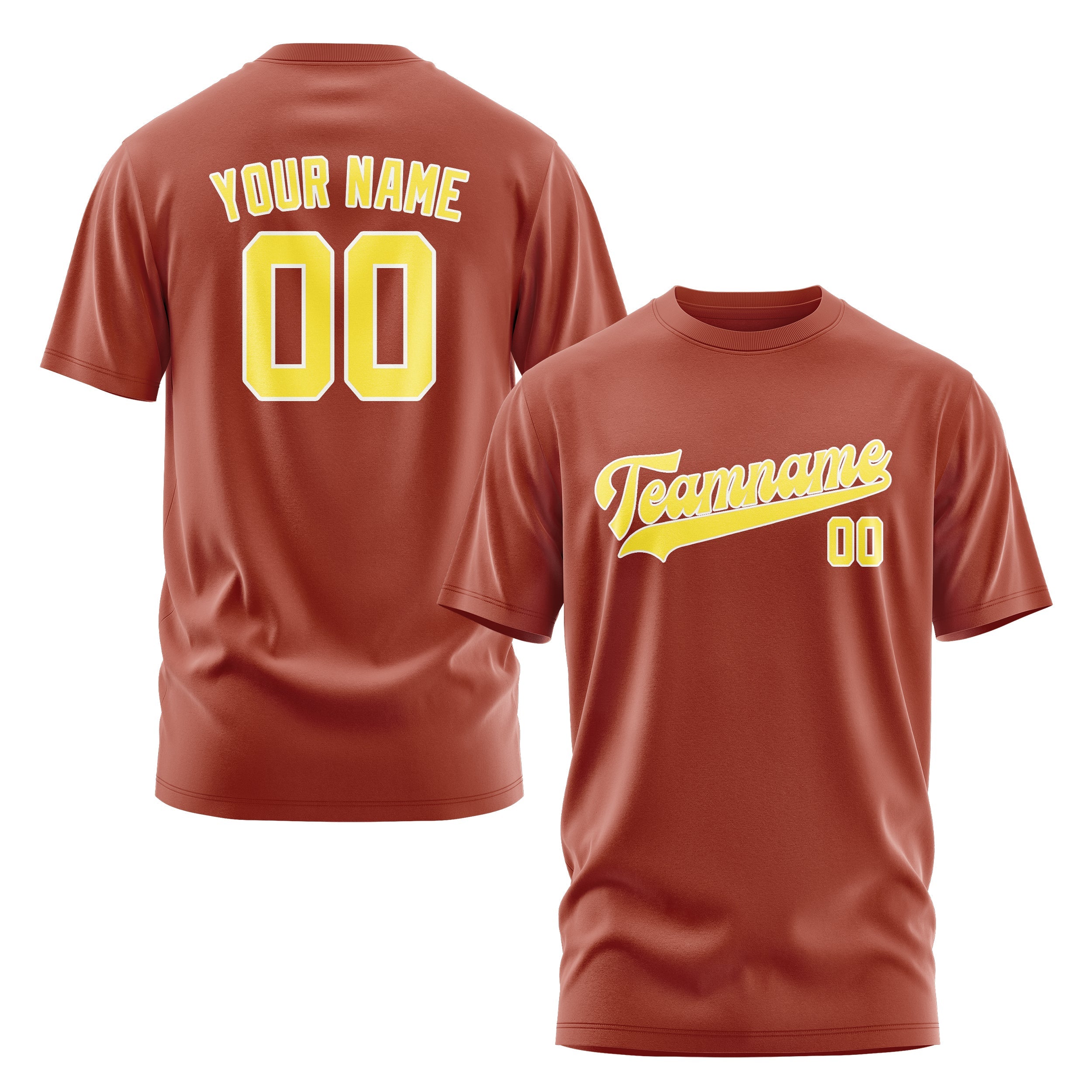 カスタムコーラルレッドライトイエローTシャツ