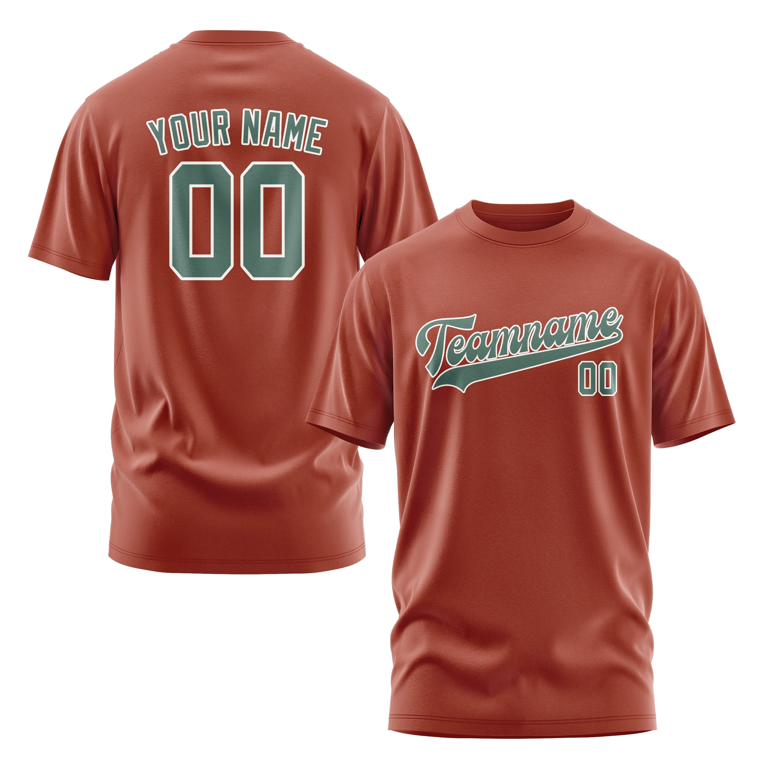 カスタムコーラルレッドブルーグリーンTシャツ