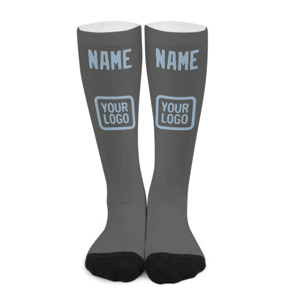 Custom Dark Grey Light Blue Knee-High Sock