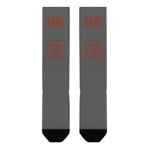 Custom Dark Grey Coral Red Knee-High Sock