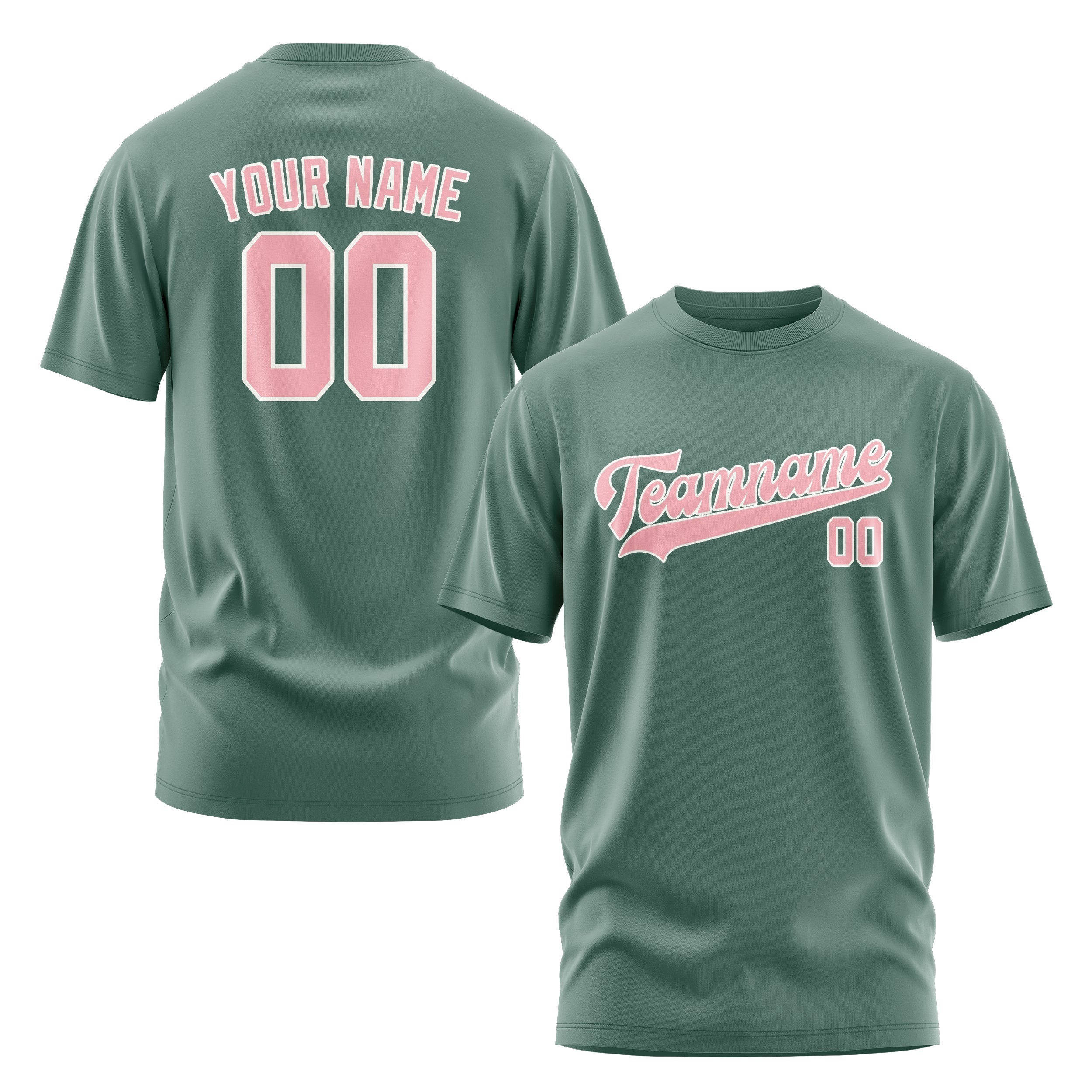 カスタムブルーグリーンライトピンクTシャツ