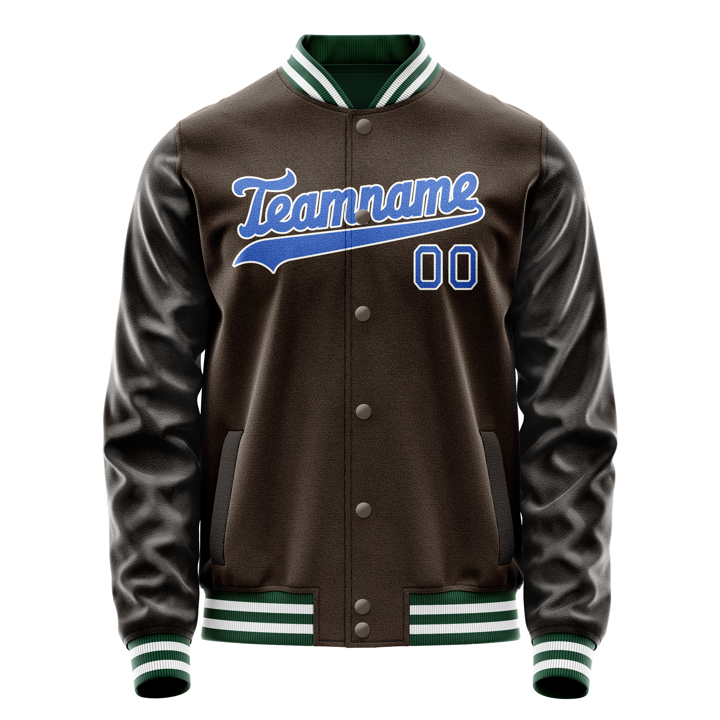 カスタムブラウンティール無地バーシティレターマンジャケット