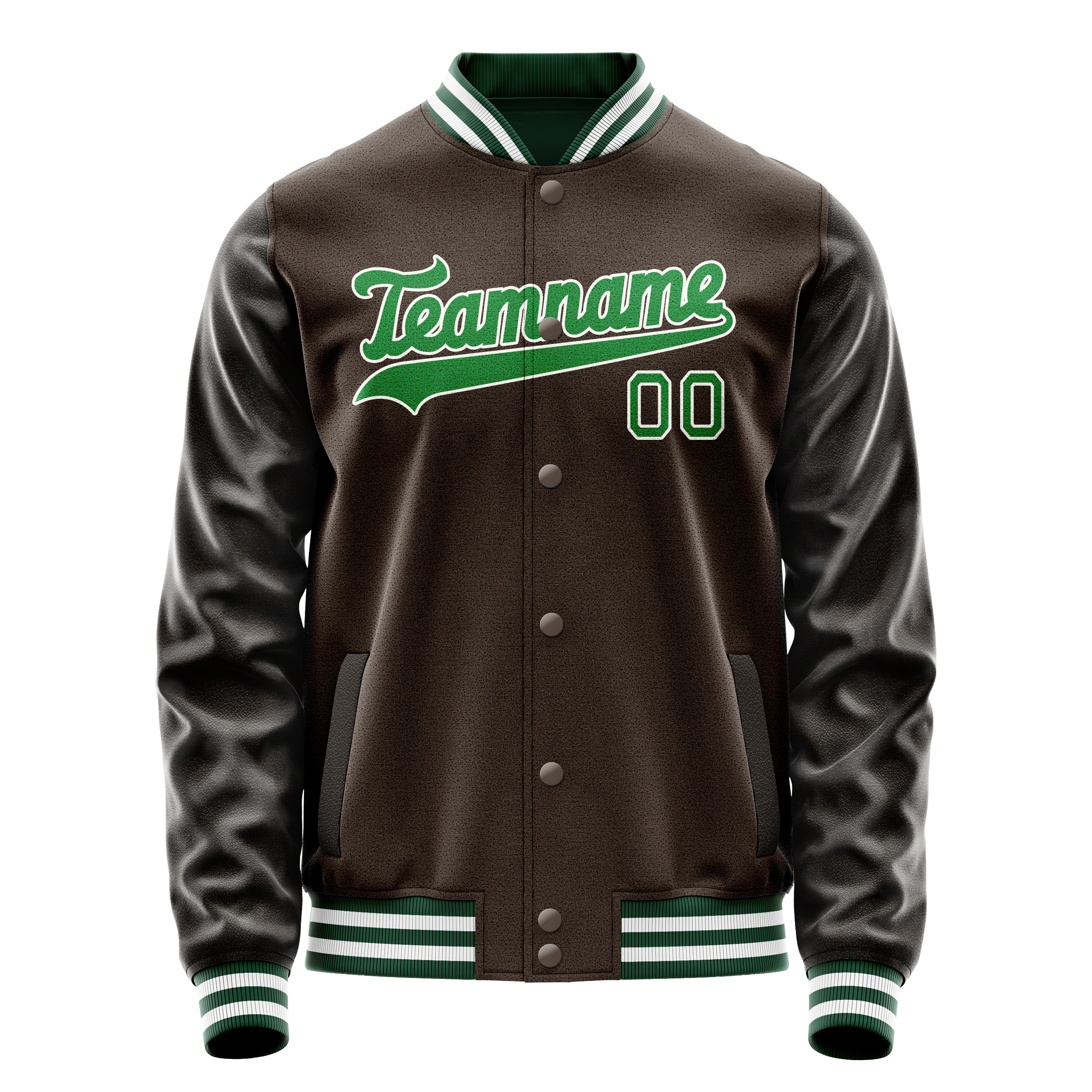 カスタムブラウンネオングリーン無地バーシティレターマンジャケット