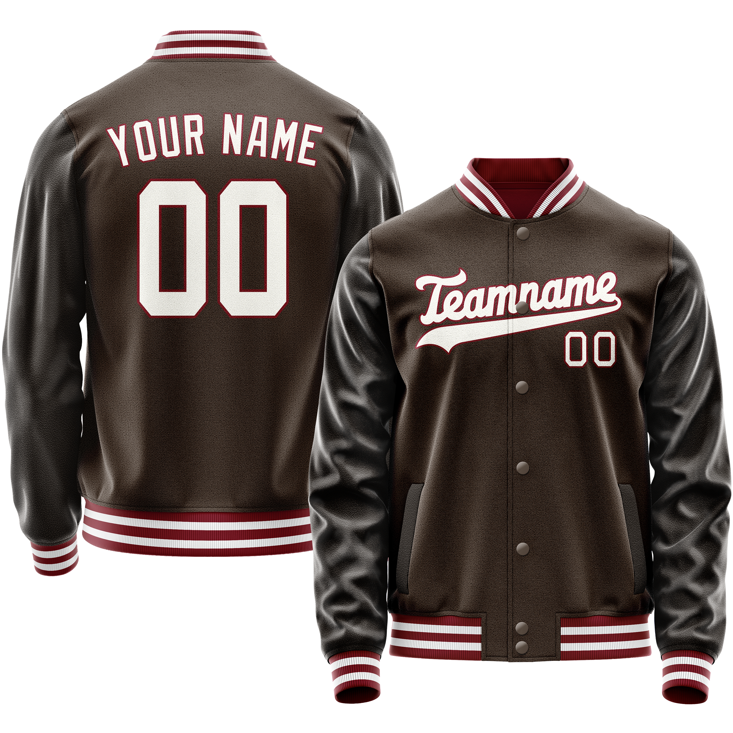 カスタムブラウンホワイト無地バーシティレターマンジャケット