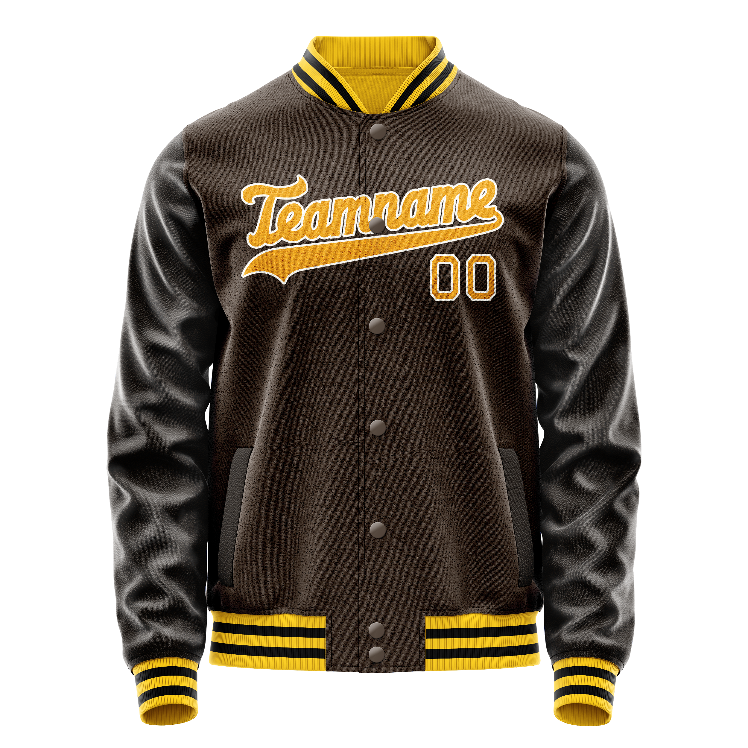 カスタムブラウンゴールド無地バーシティレターマンジャケット