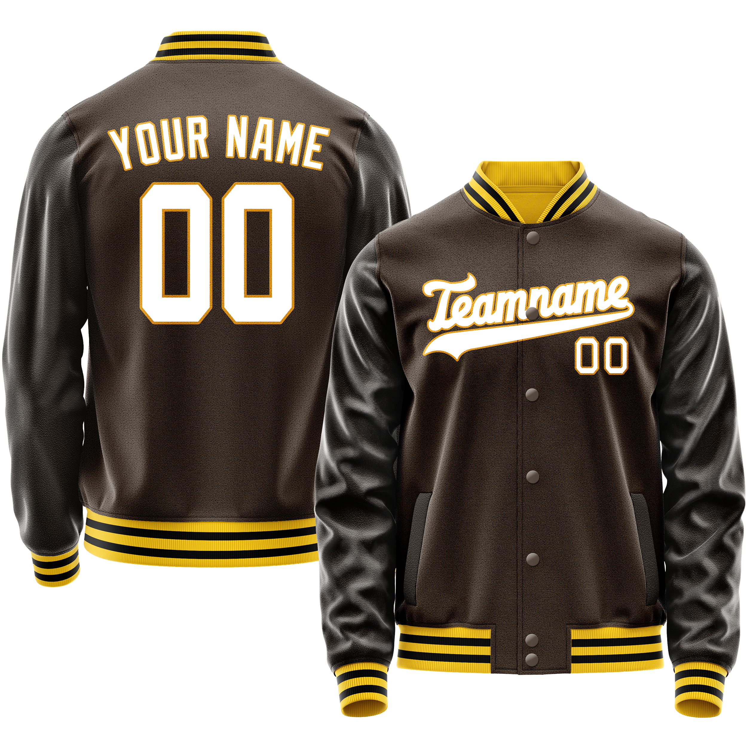 カスタムブラウンホワイト無地バーシティレターマンジャケット