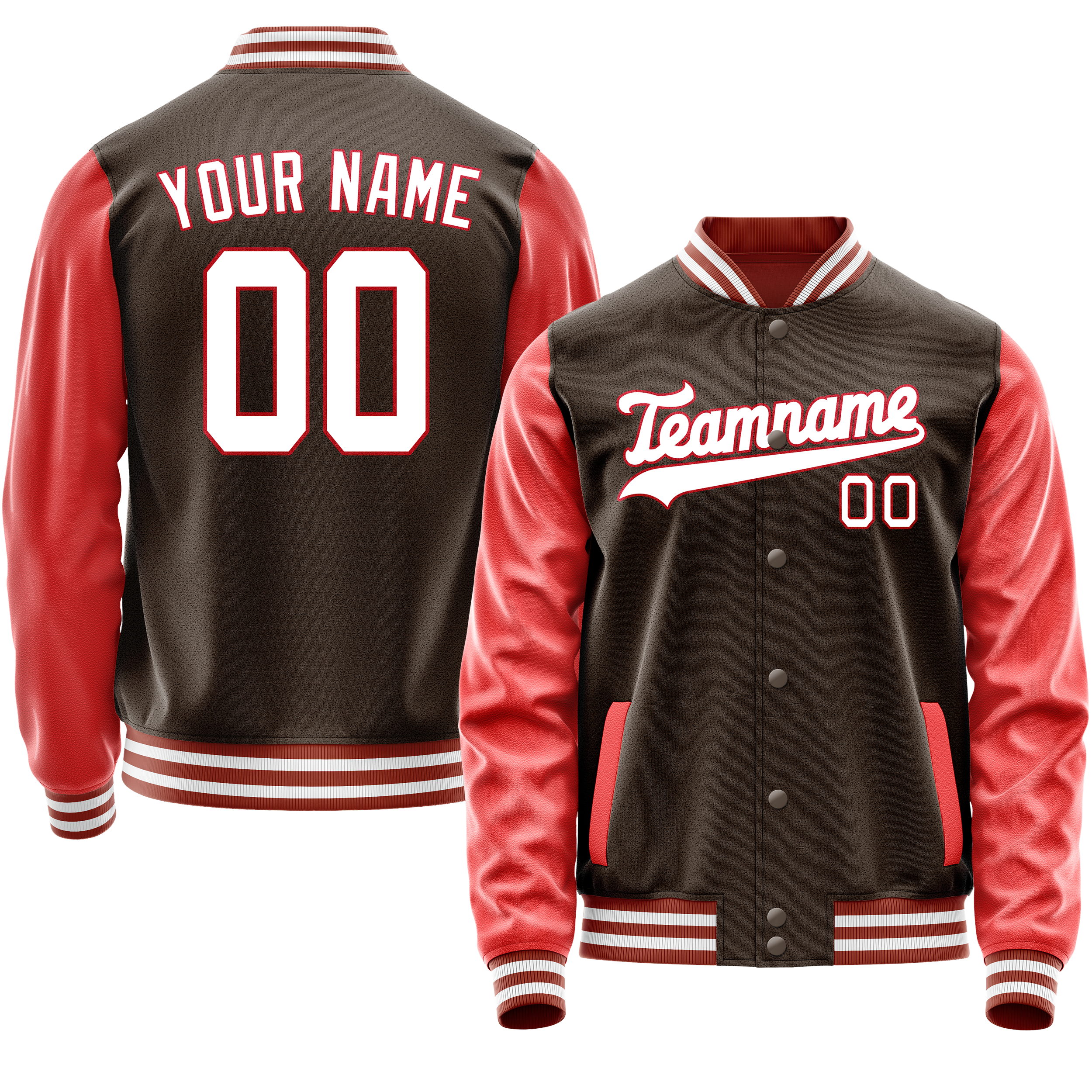 カスタムブラウンテキサスオレンジソリッドカラーバーシティレターマンジャケット