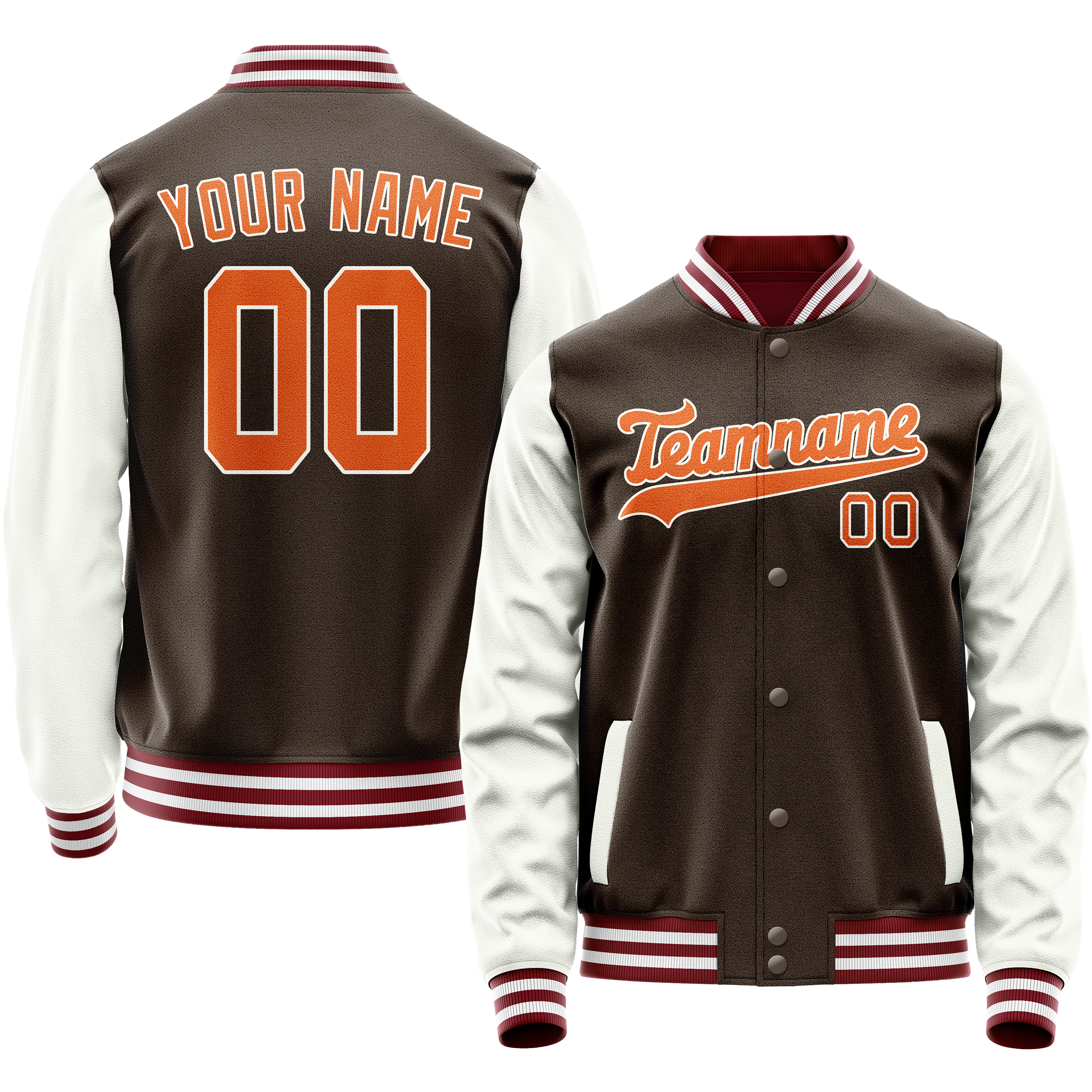 カスタムブラウンホワイト無地バーシティレターマンジャケット