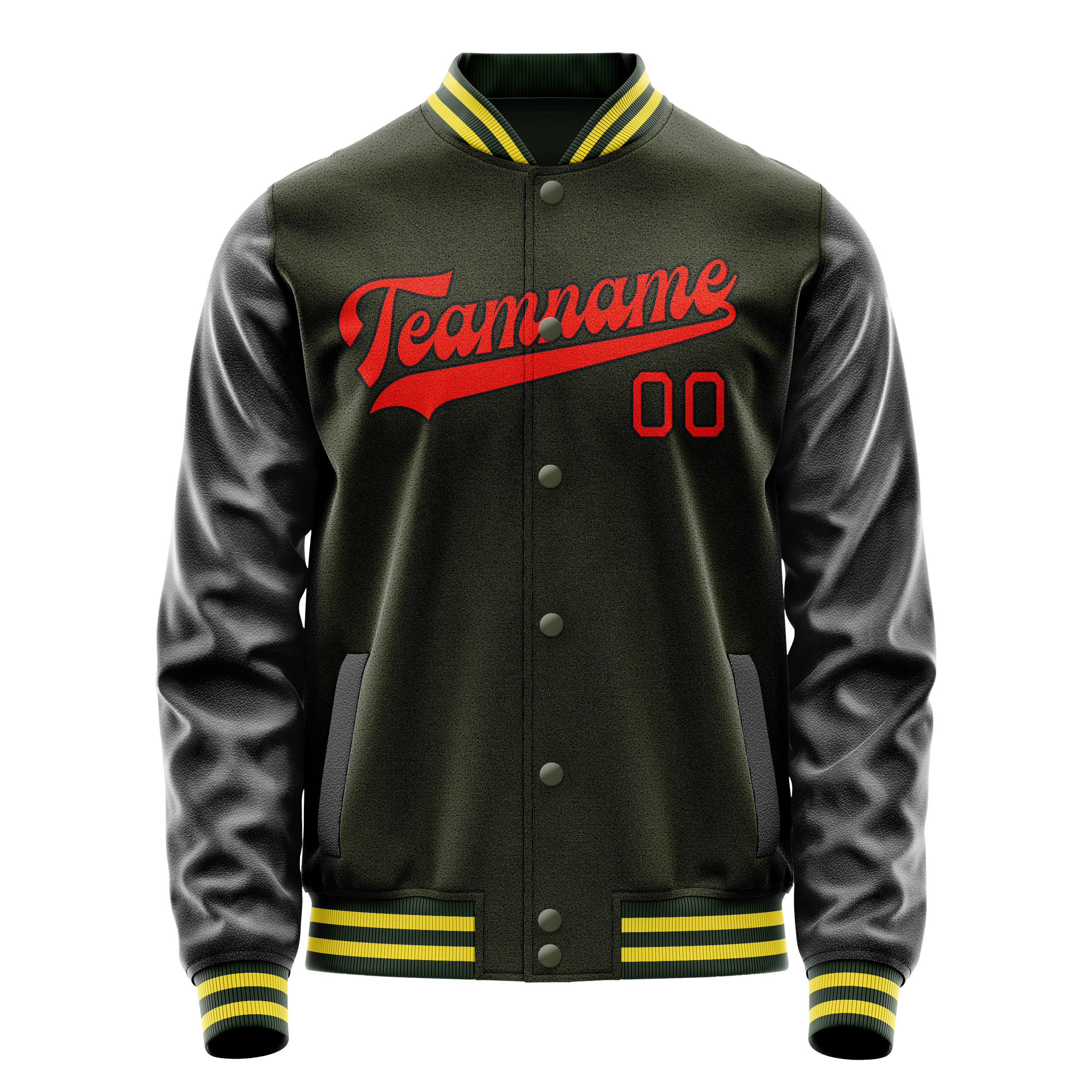 カスタムオリーブオレンジ無地バーシティレターマンジャケット