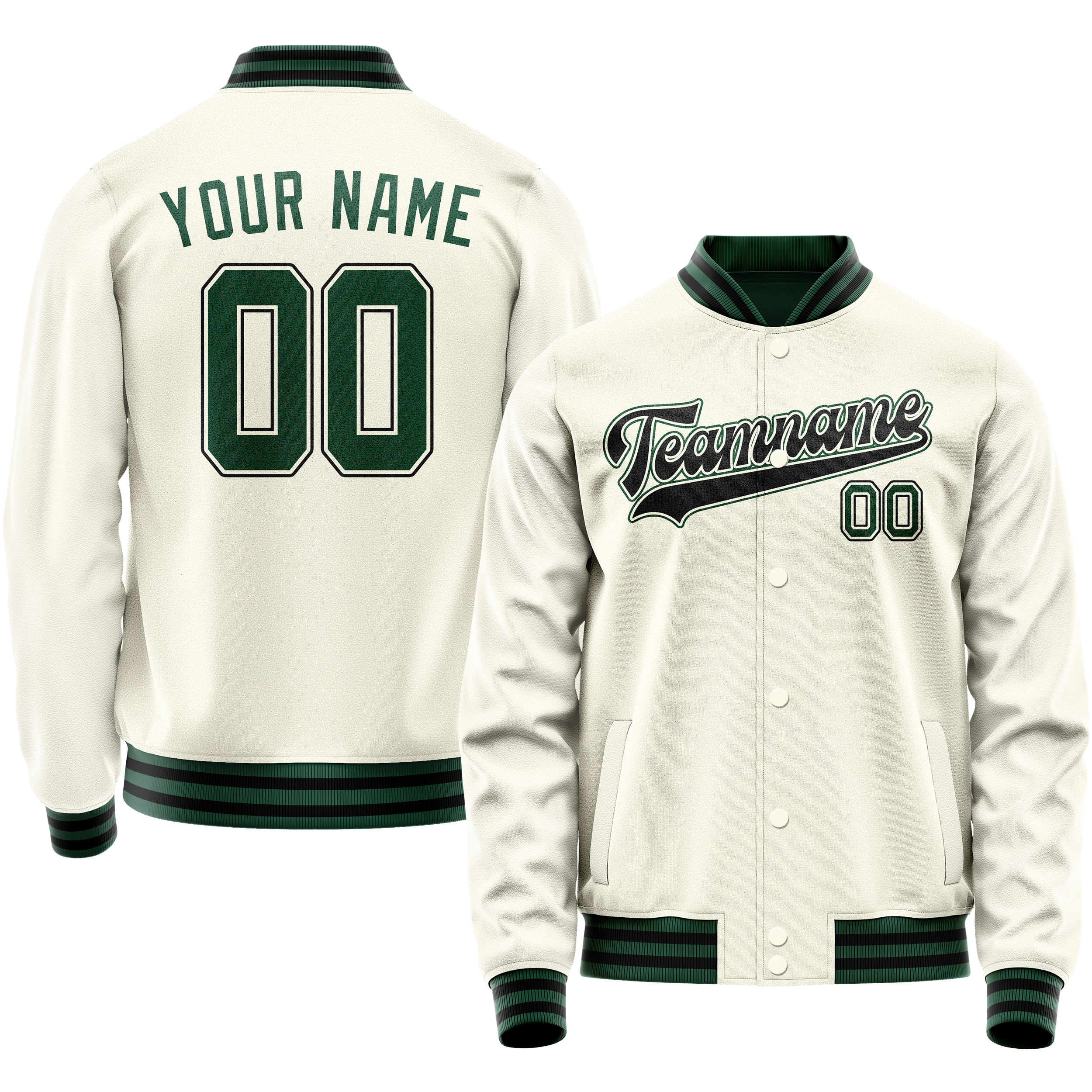 カスタムクリームグリーン無地バーシティレターマンジャケット