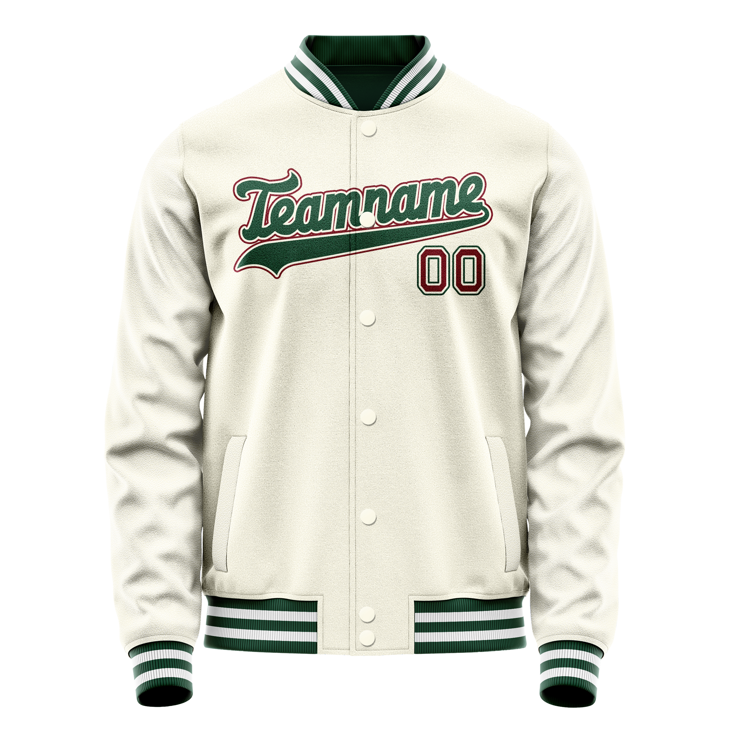 カスタムクリームグリーン無地バーシティレターマンジャケット