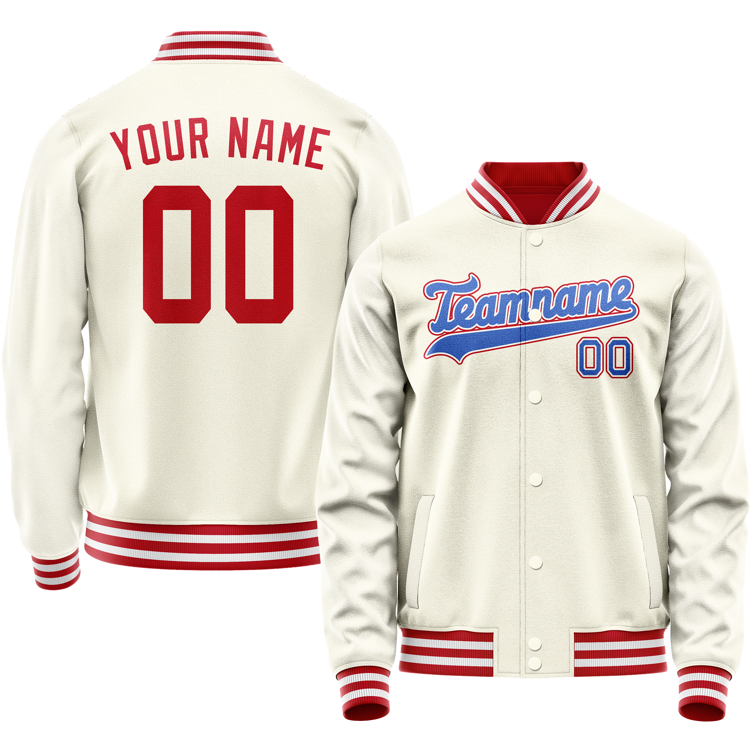 カスタムクリームレッド無地バーシティレターマンジャケット