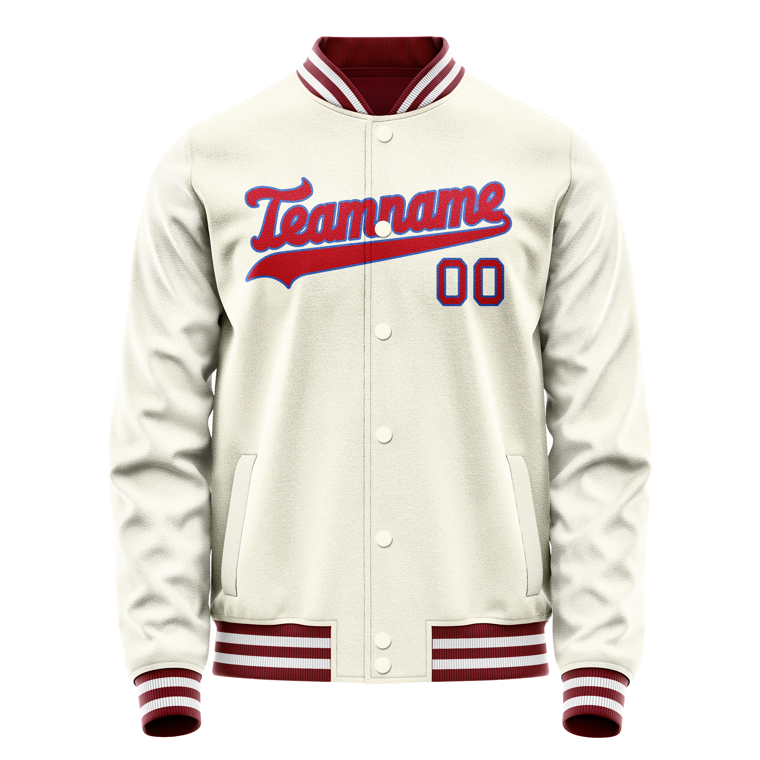 カスタムクリームレッド無地バーシティレターマンジャケット