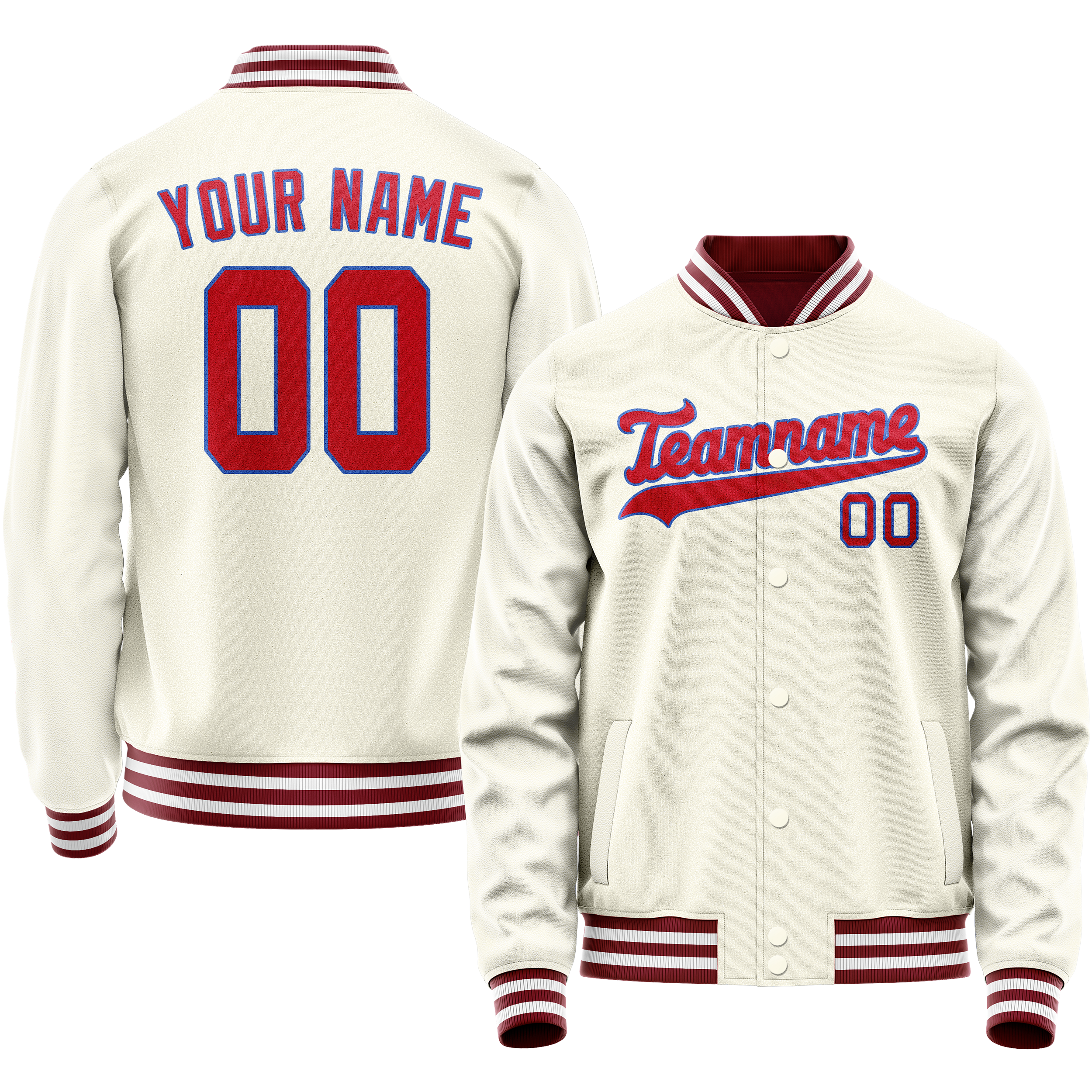 カスタムクリームレッド無地バーシティレターマンジャケット