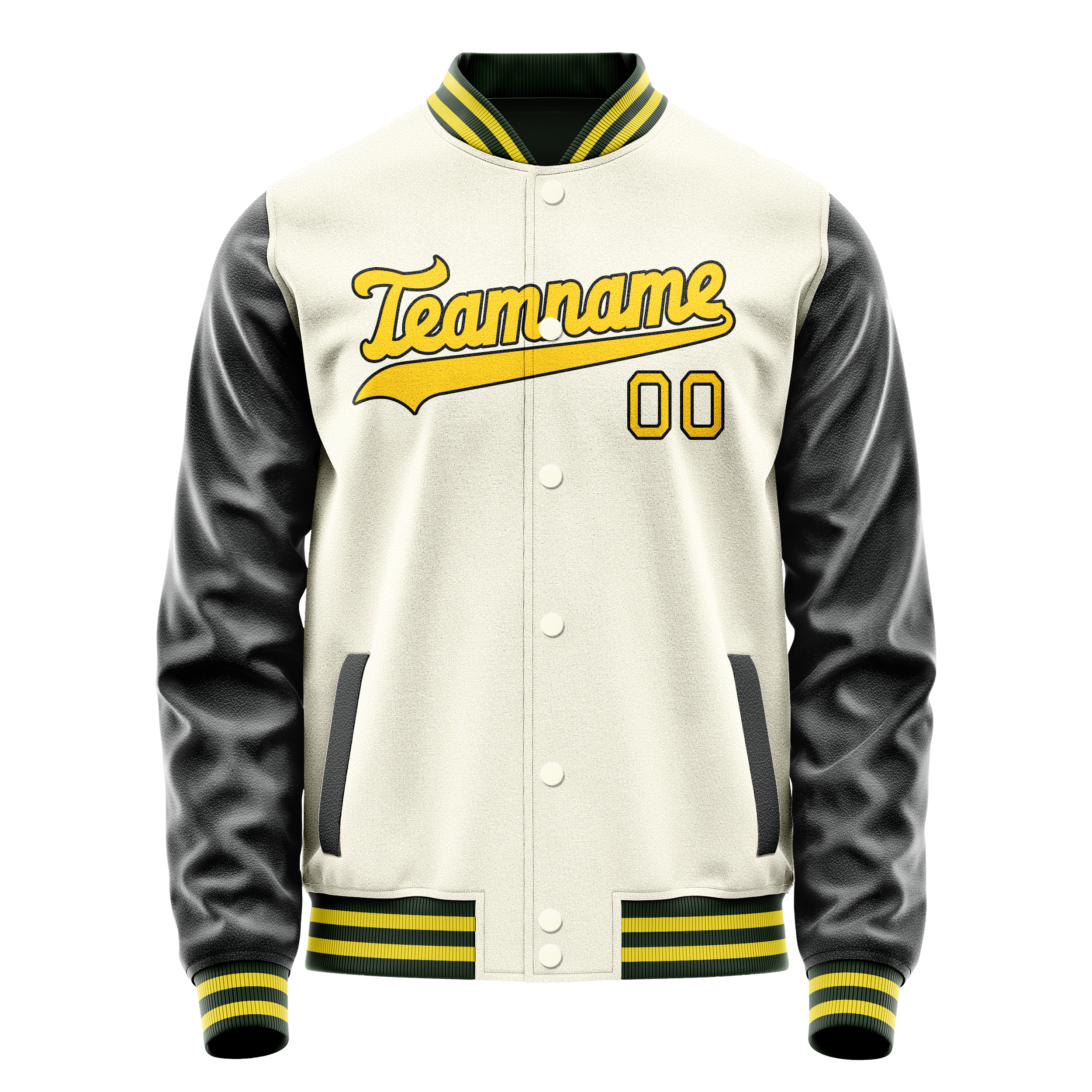 カスタムクリームブラックソリッドカラーバーシティレターマンジャケット