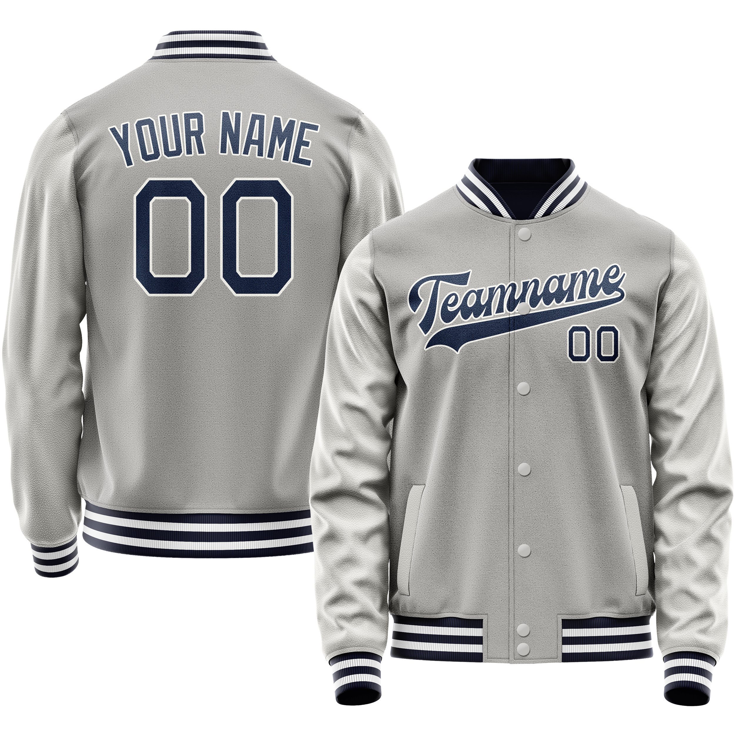 カスタムグレーネイビー無地バーシティレターマンジャケット