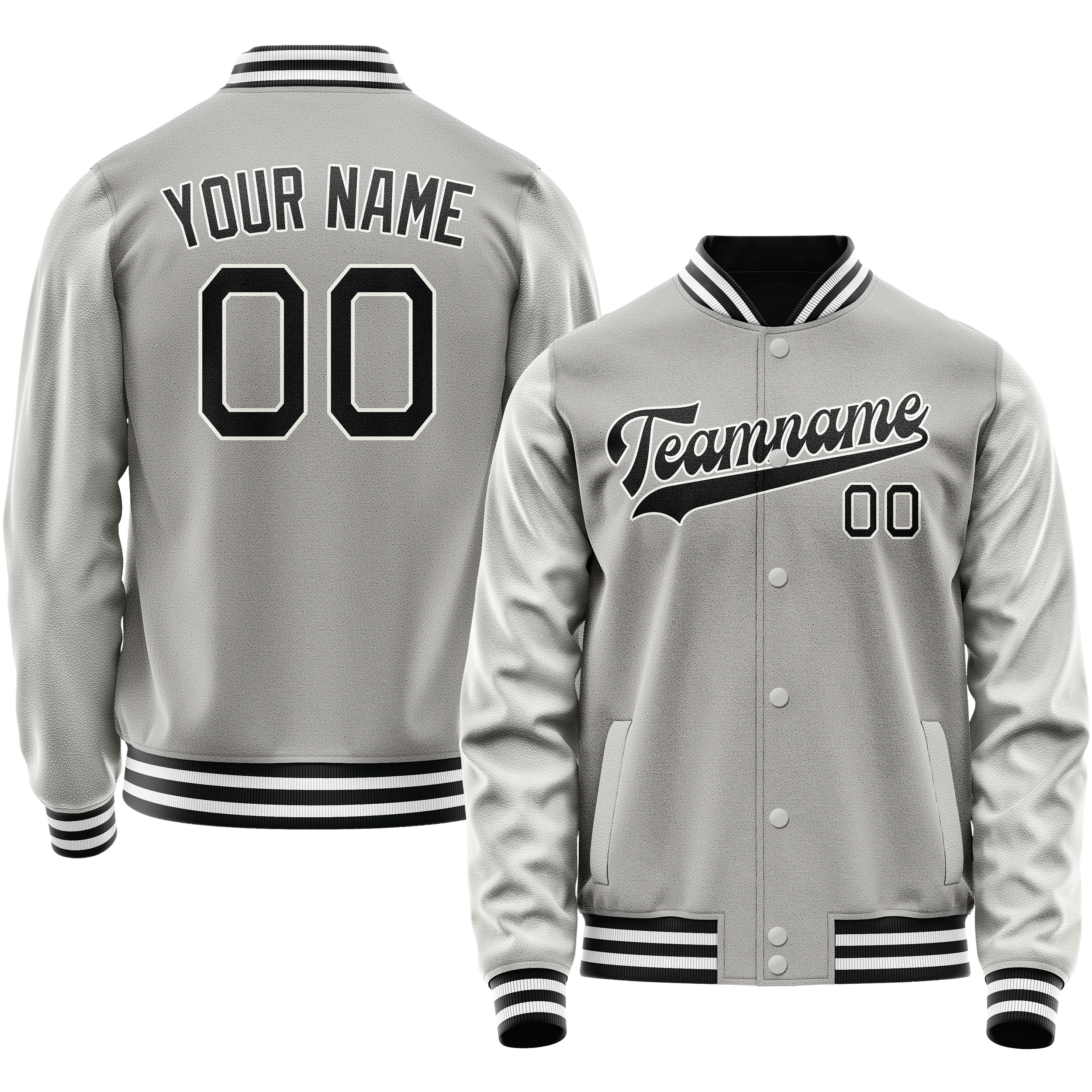 カスタムグレーブラック無地バーシティレターマンジャケット