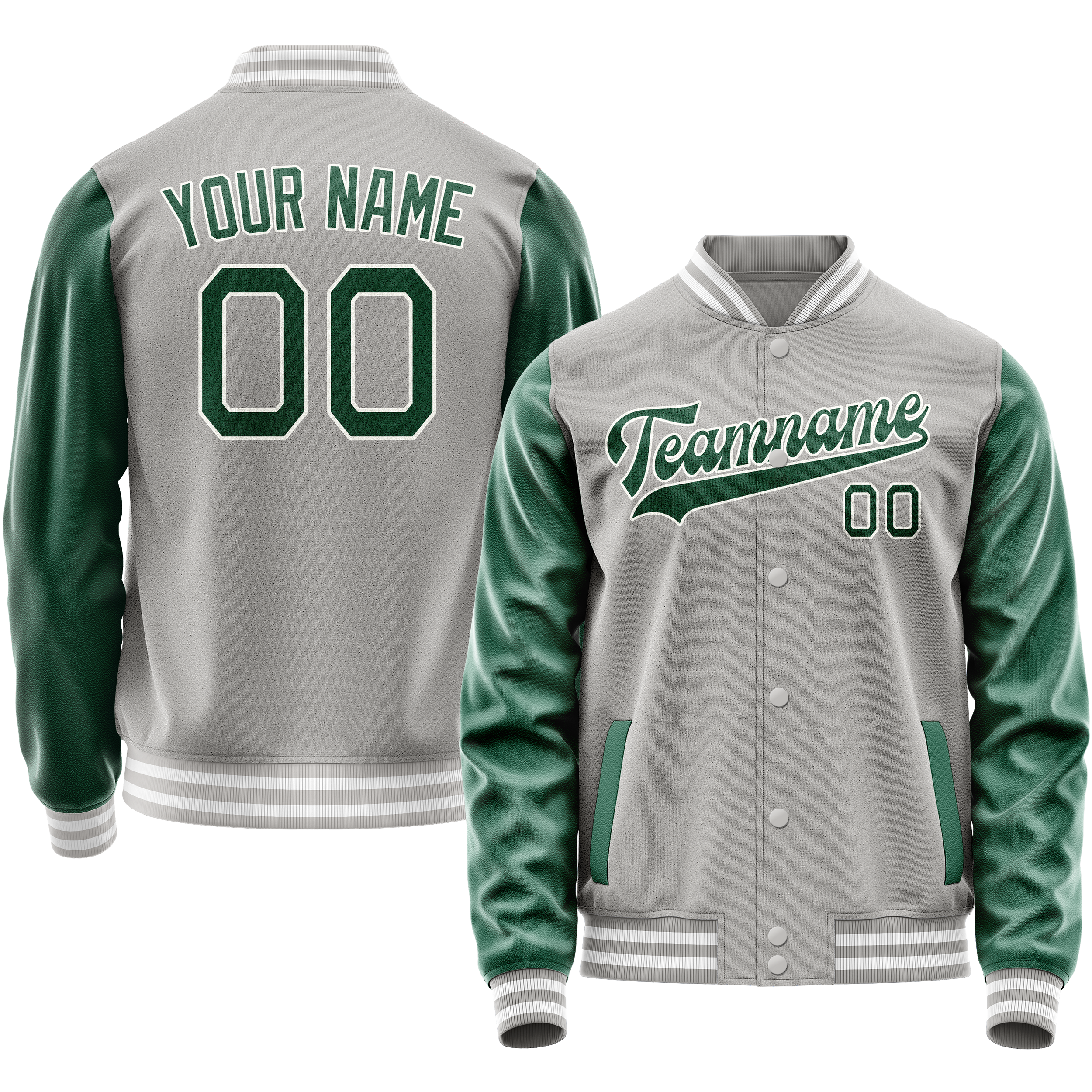 カスタムグレーグリーン無地バーシティレターマンジャケット