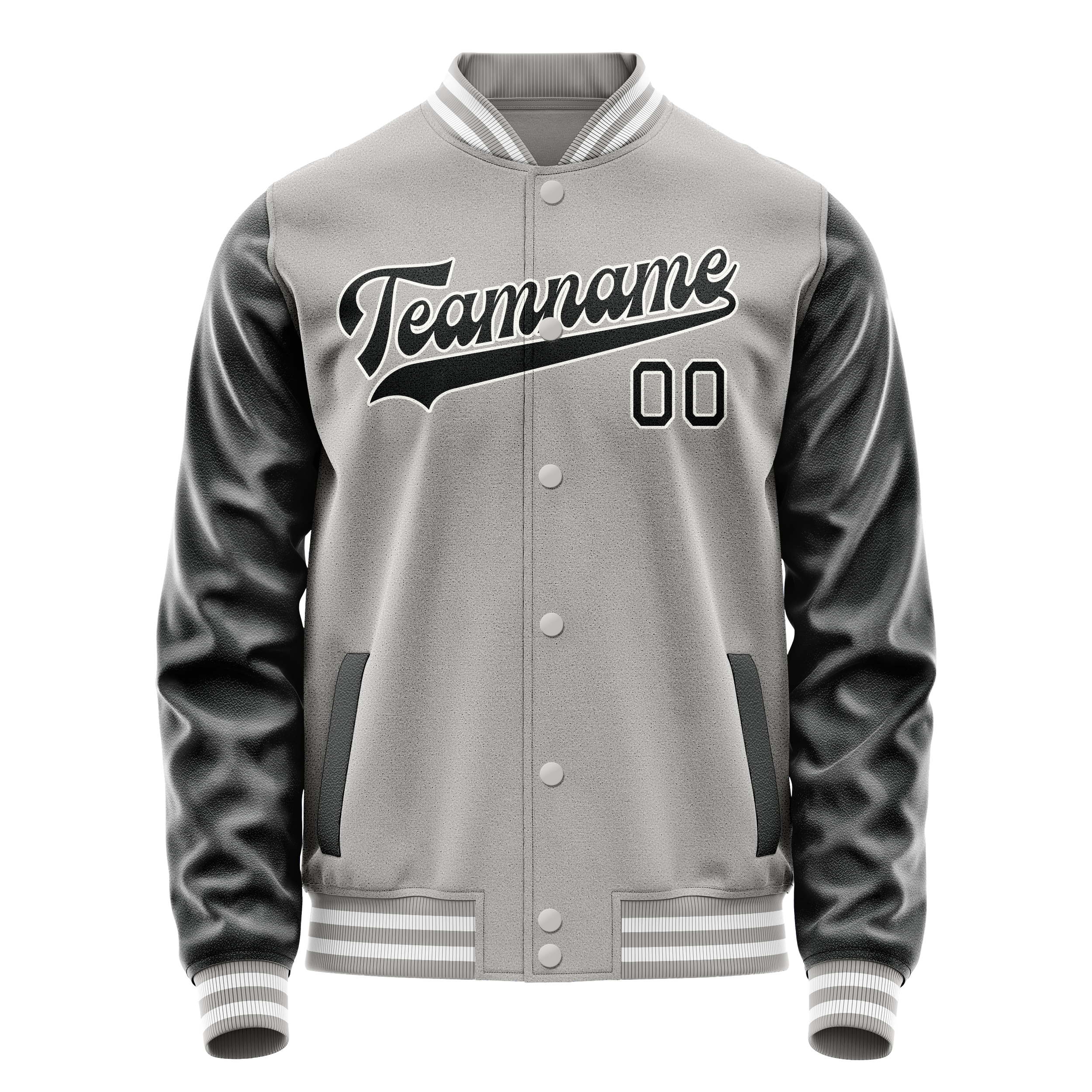 カスタムグレーブラック無地バーシティレターマンジャケット