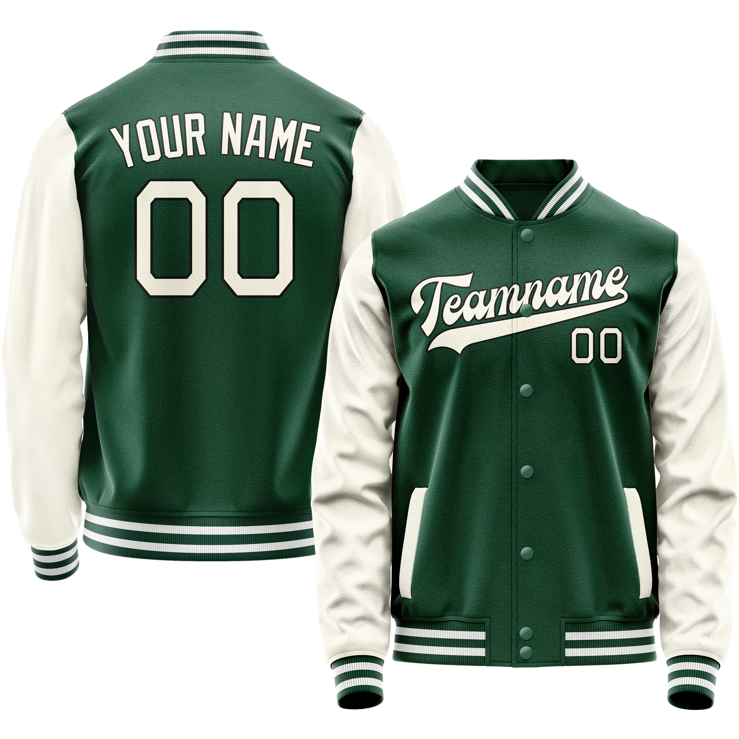 カスタムグリーンクリーム無地バーシティレターマンジャケット