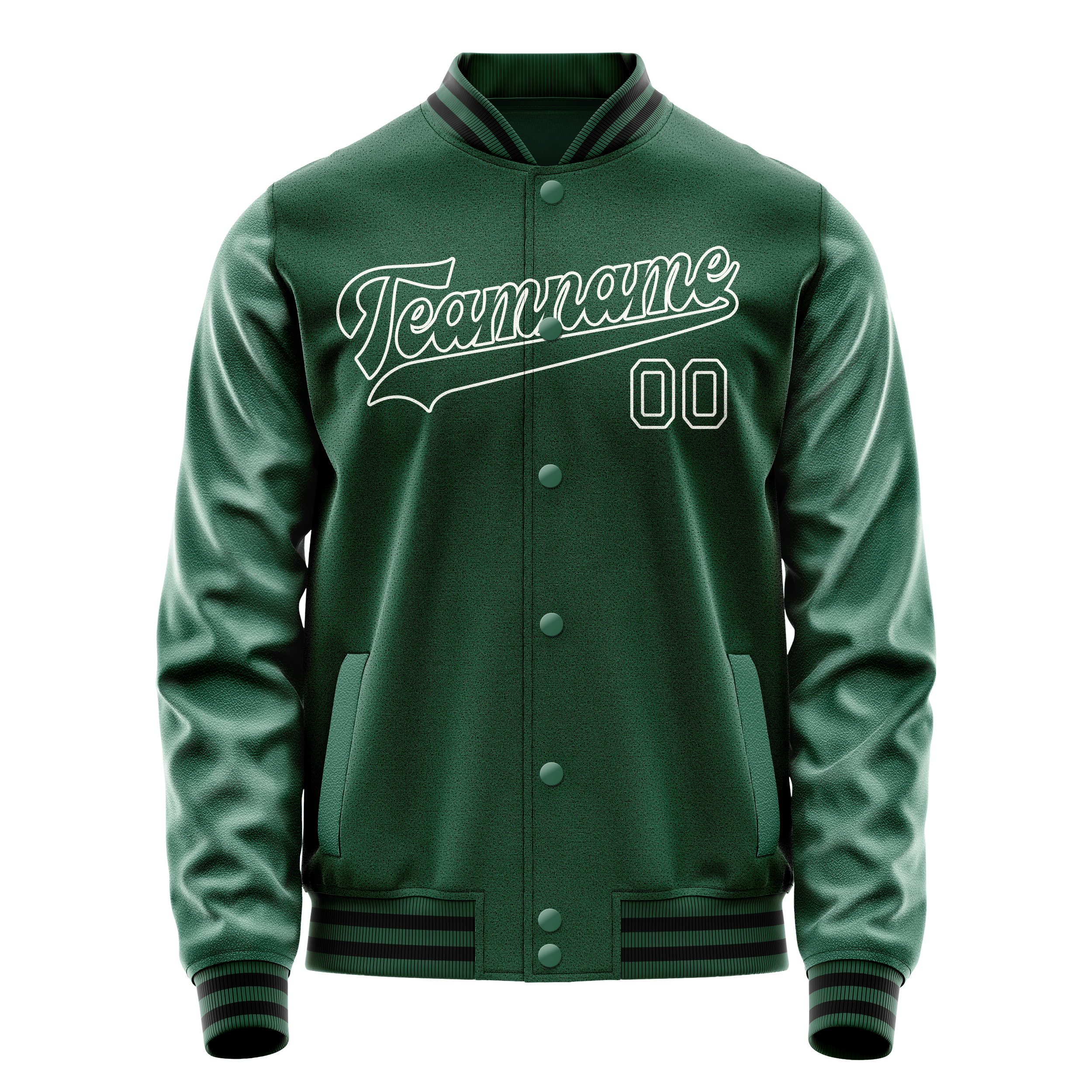 カスタムグリーンホワイト無地バーシティレターマンジャケット