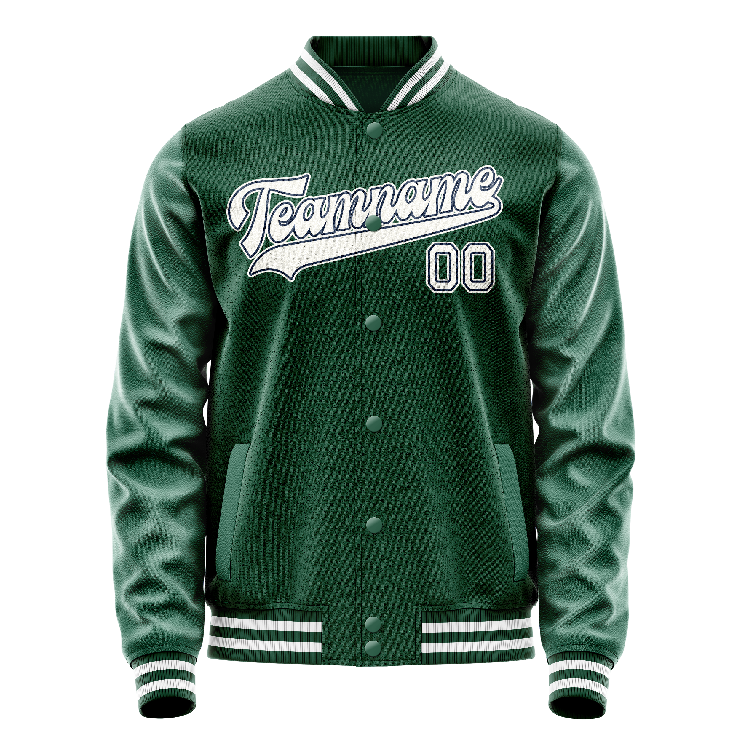 カスタムグリーンホワイト無地バーシティレターマンジャケット