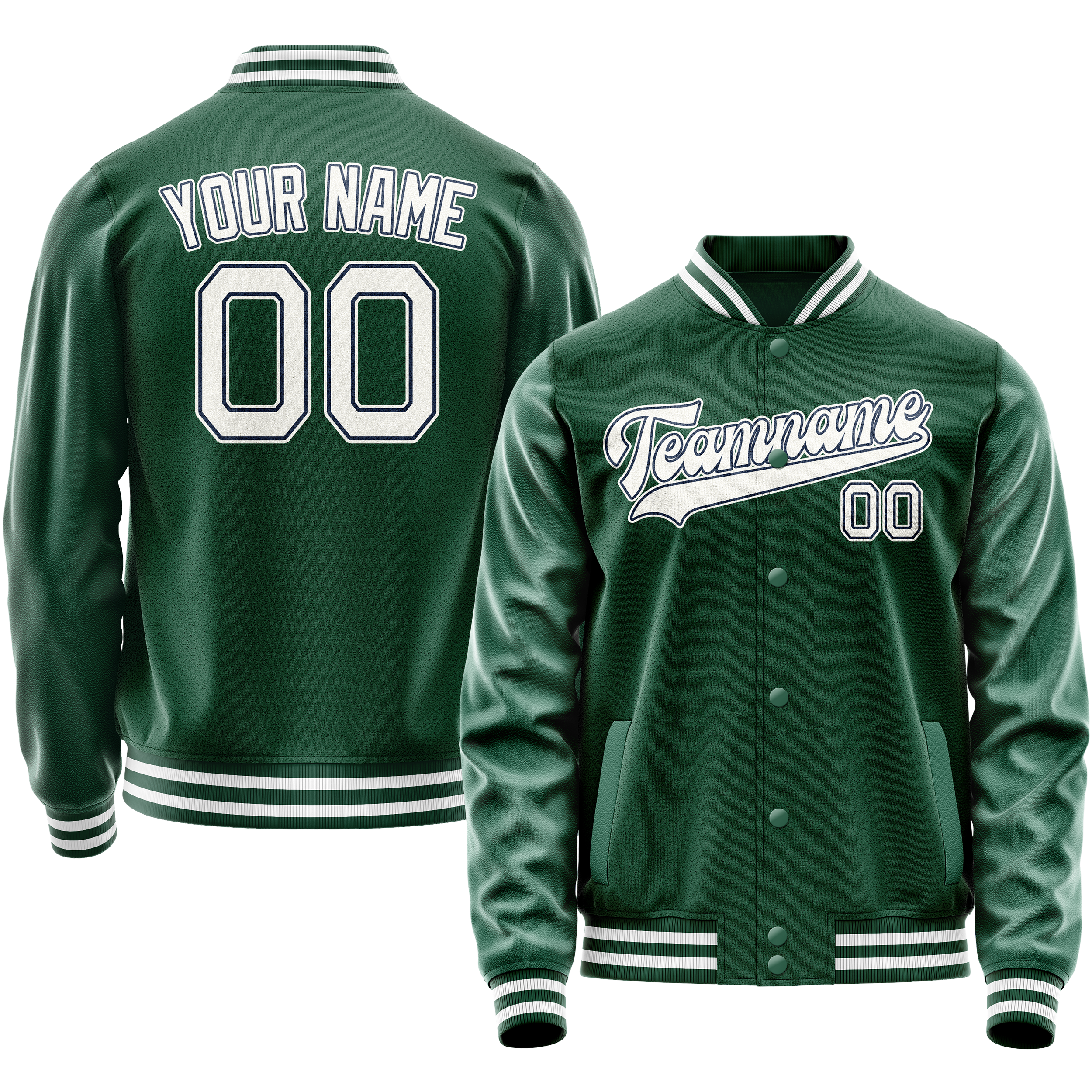 カスタムグリーンホワイト無地バーシティレターマンジャケット
