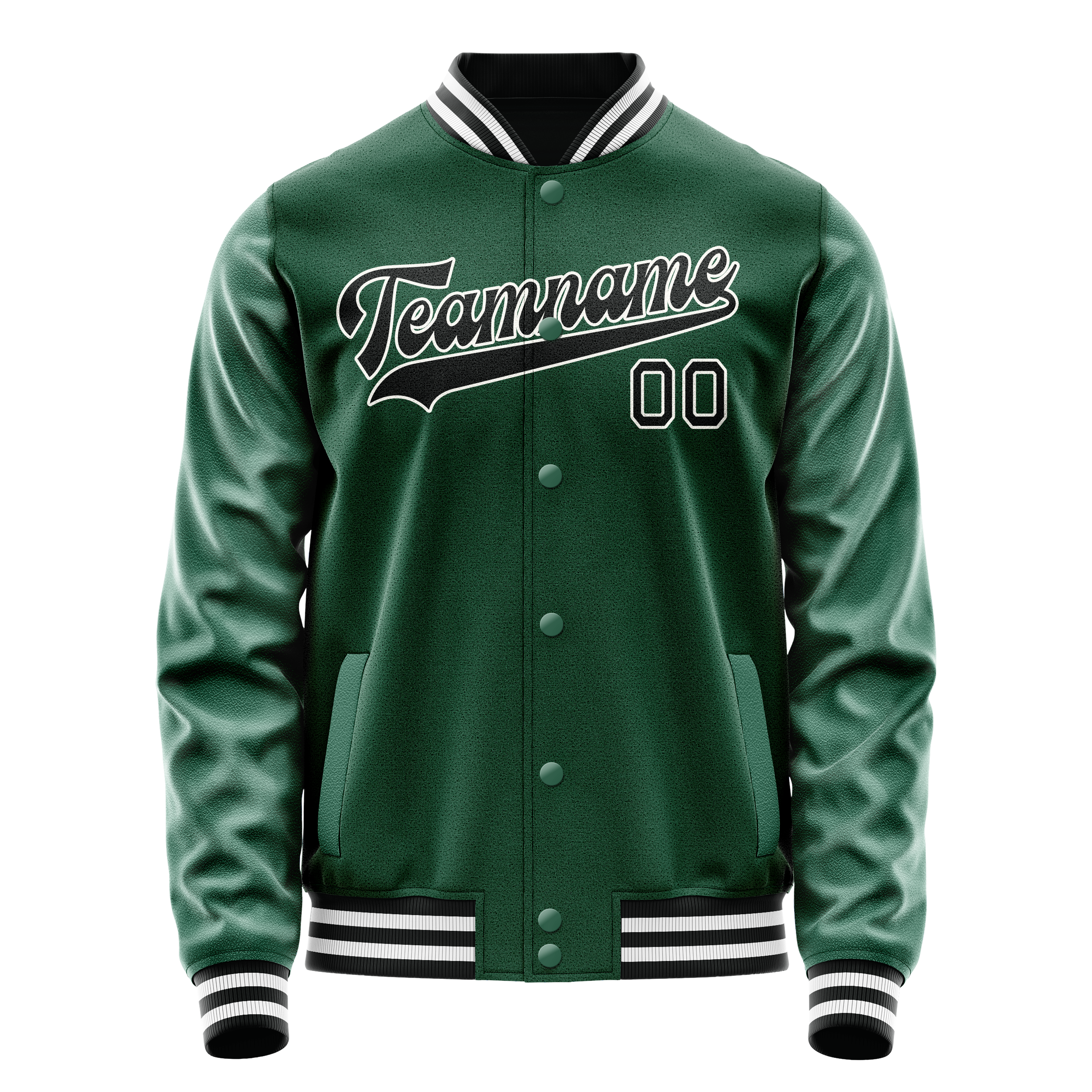 カスタムグリーンブラックソリッドカラーバーシティレターマンジャケット