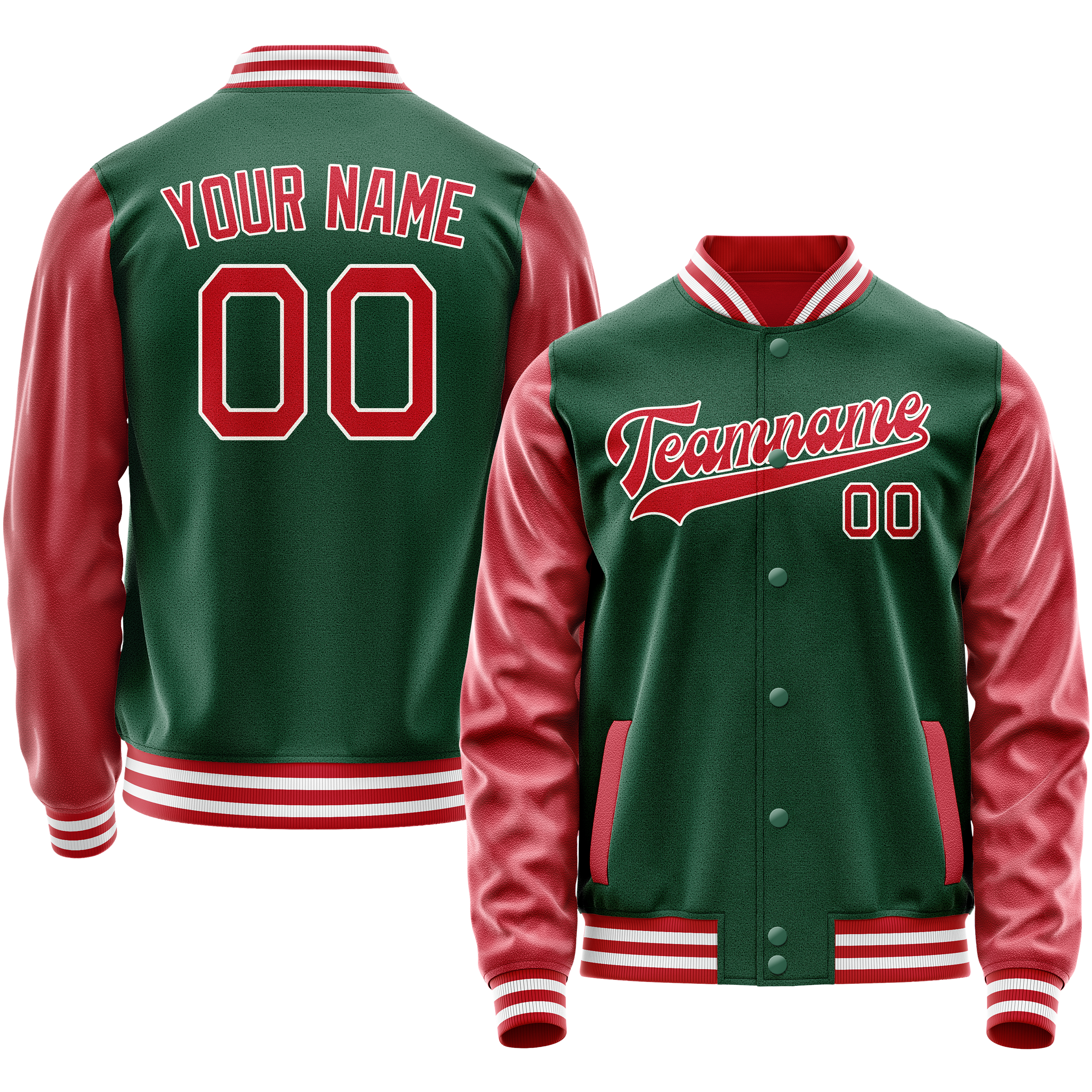 カスタムグリーンテキサスオレンジソリッドカラーバーシティレターマンジャケット