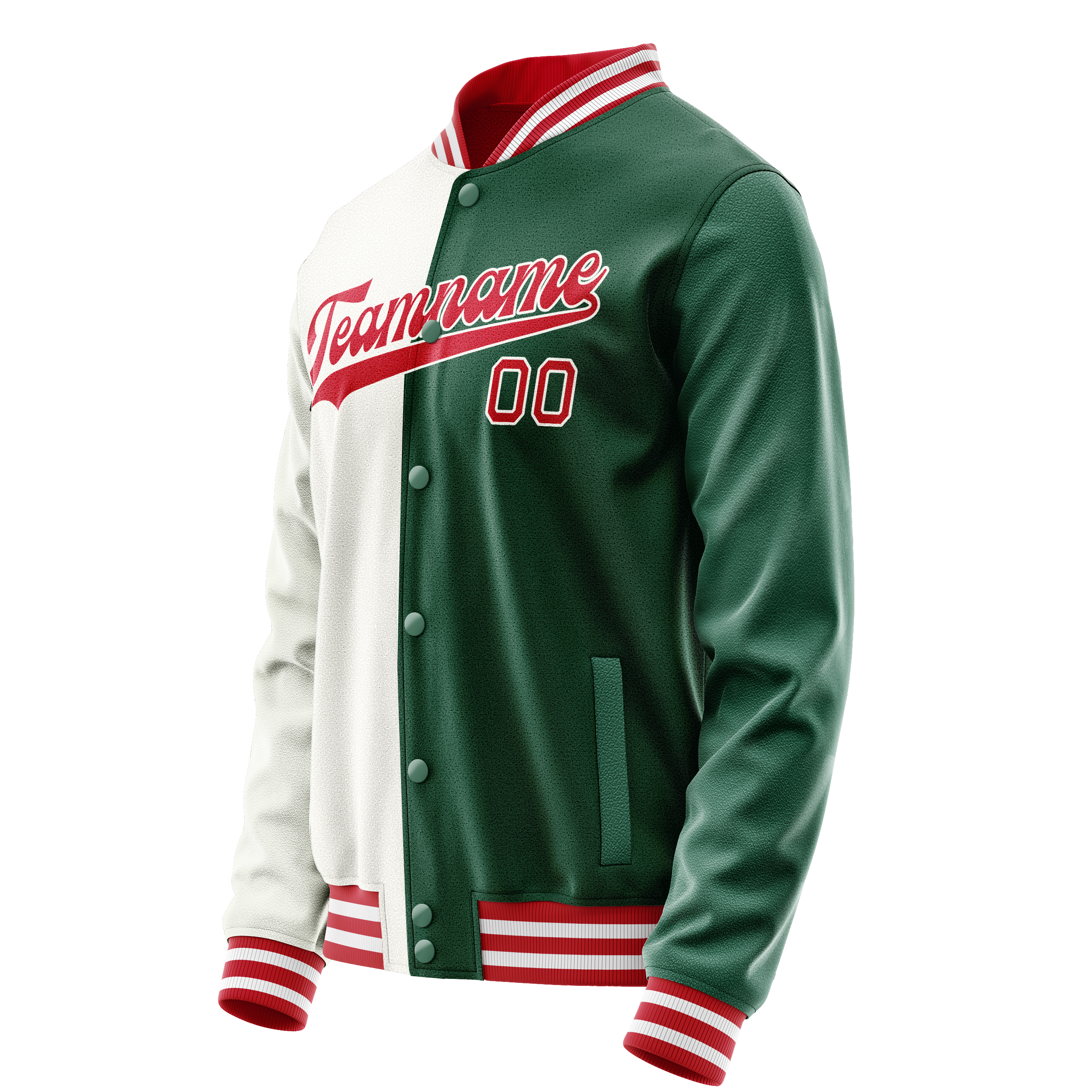 カスタムグリーンホワイトスプリットバーシティレターマンジャケット