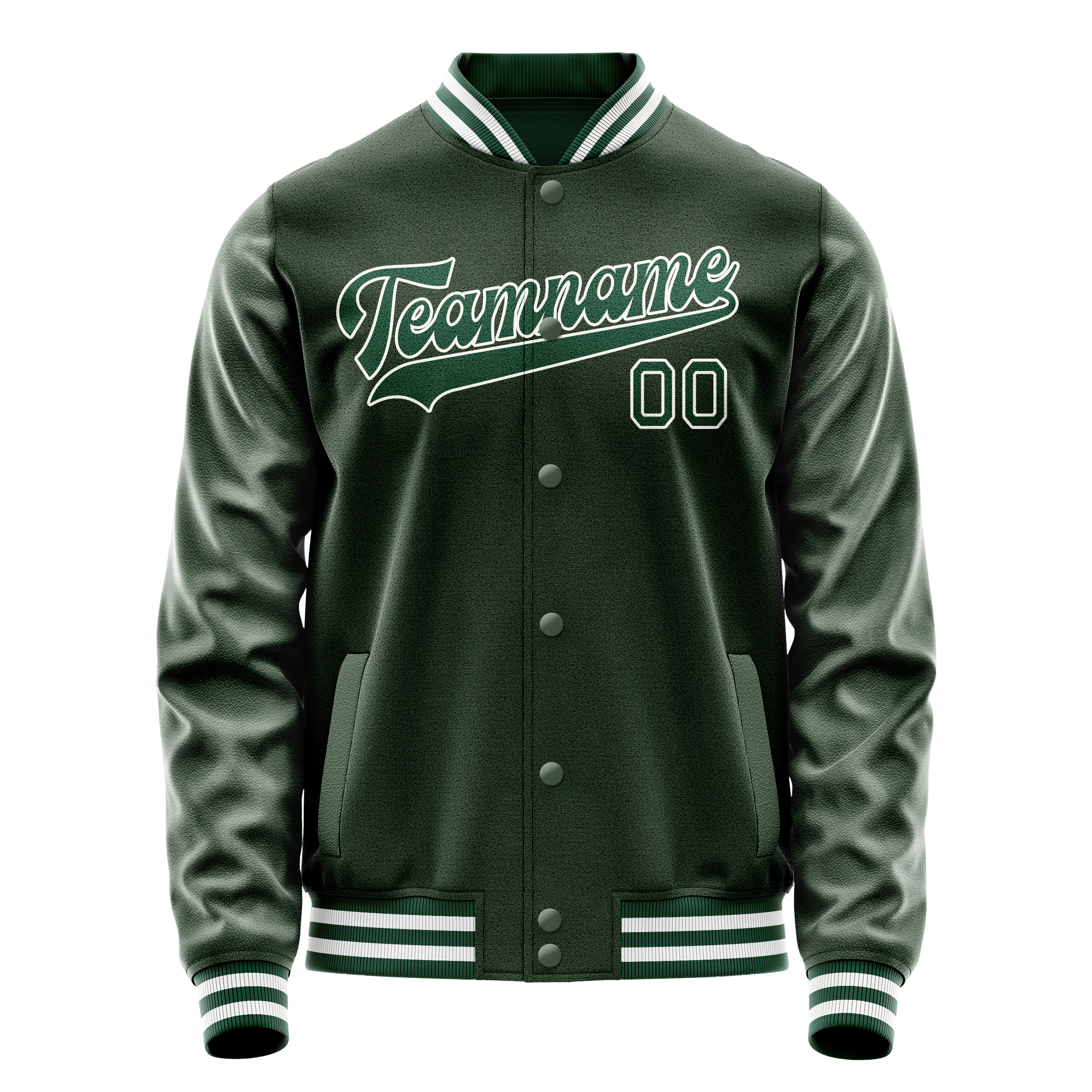Custom Green White Solid Color Varsity Letterman Jacket