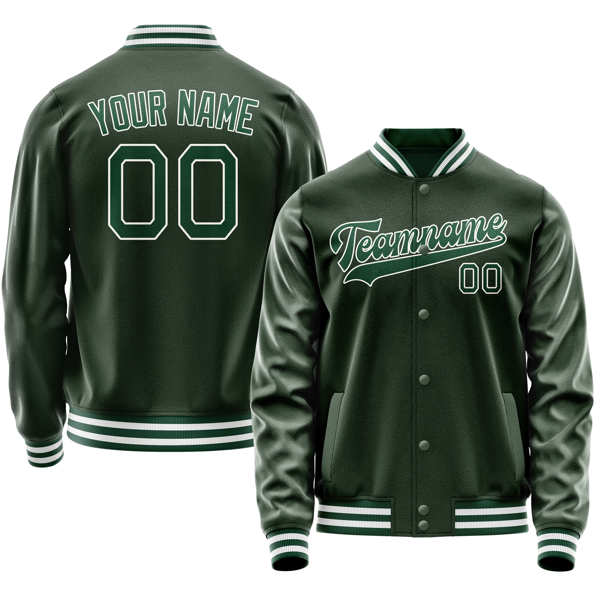Custom Green White Solid Color Varsity Letterman Jacket