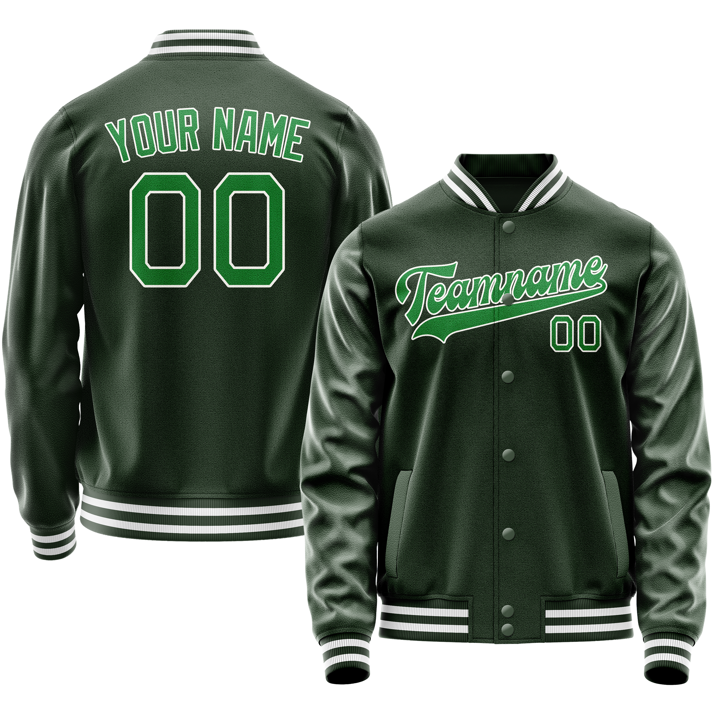 Custom Green Neon-Green Solid Color Varsity Letterman Jacket