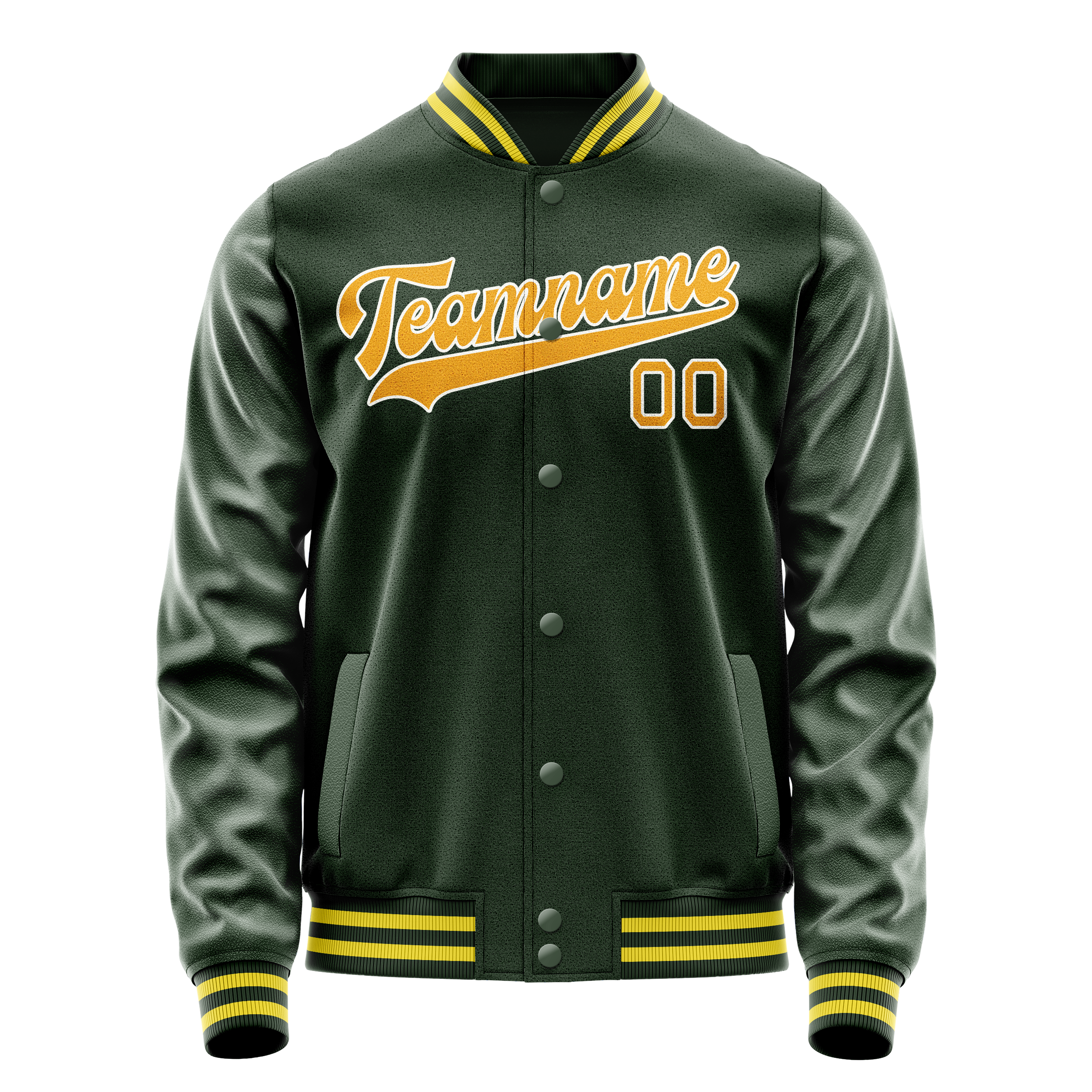 Custom Green Gold Solid Color Varsity Letterman Jacket